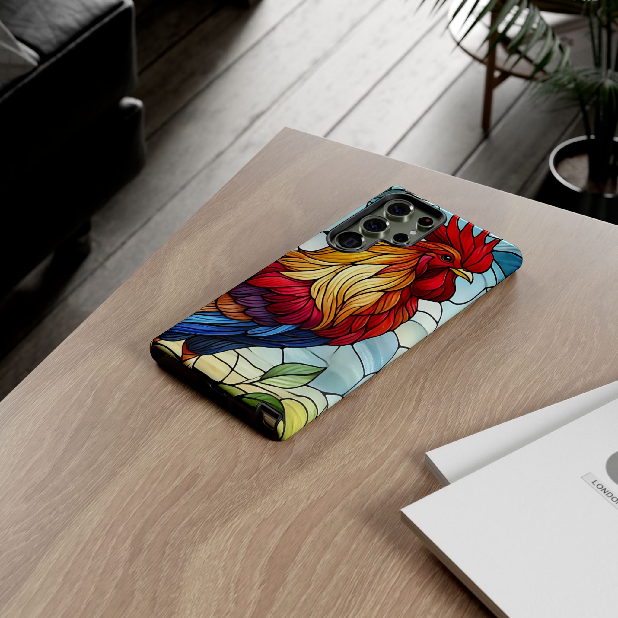 Rooster Faux Stained Glass Phone Case – 3D Full-Wrap Protective Cover with TPU Liner