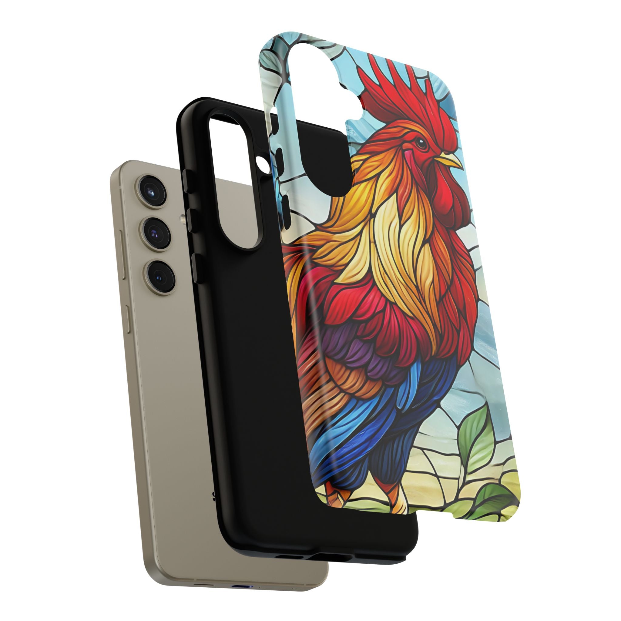Colorful Stained Glass Rooster Android Case, Tough Protective Phone Cover, Farmhouse Decor Protective Phone Case, Unique Chicken Design