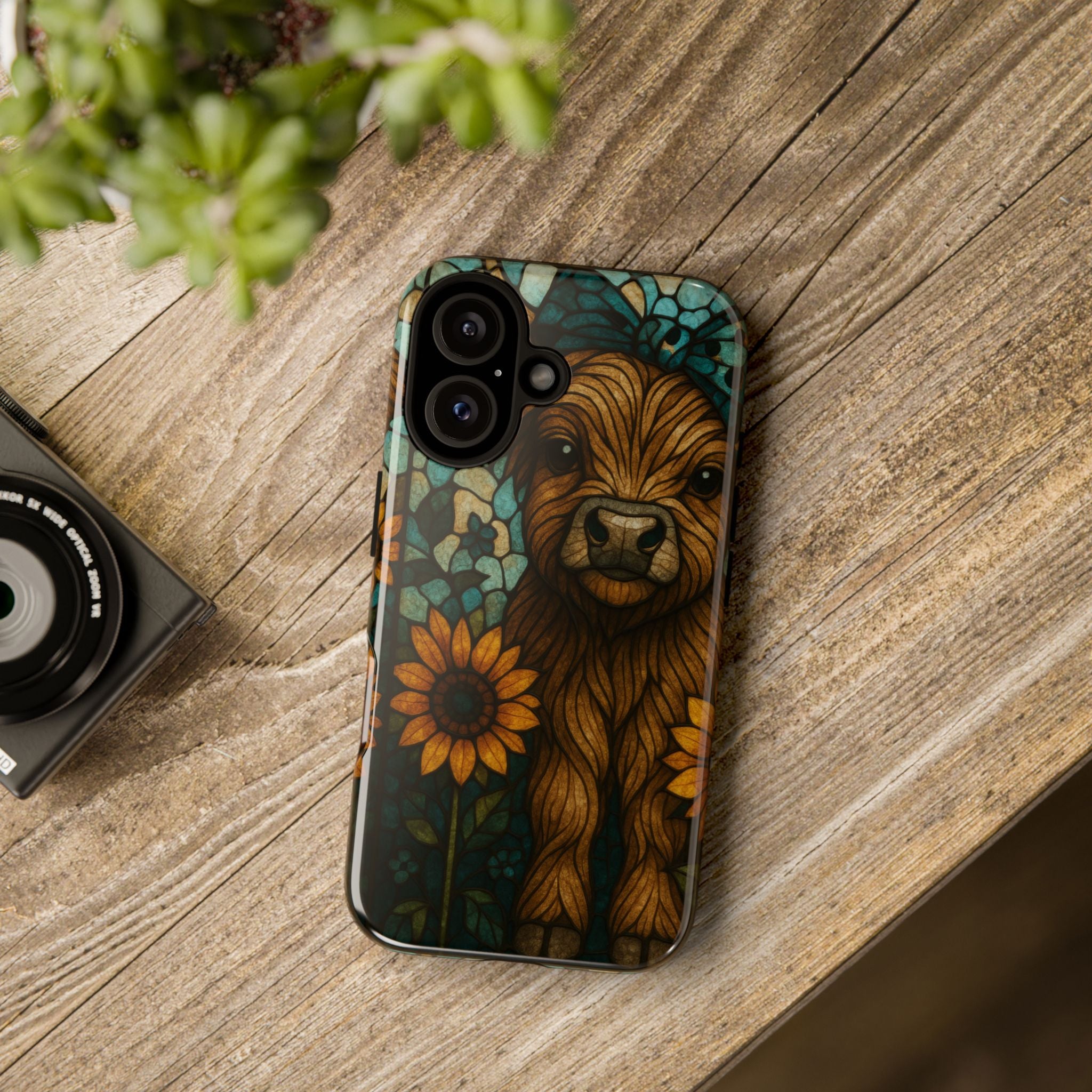 Stained Glass Baby Cow Phone Case – Sunflower Farmhouse Animal Design