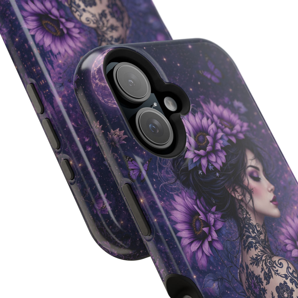 Gothic Floral Woman Phone Case – Dark Botanical MagSafe-Compatible Cover