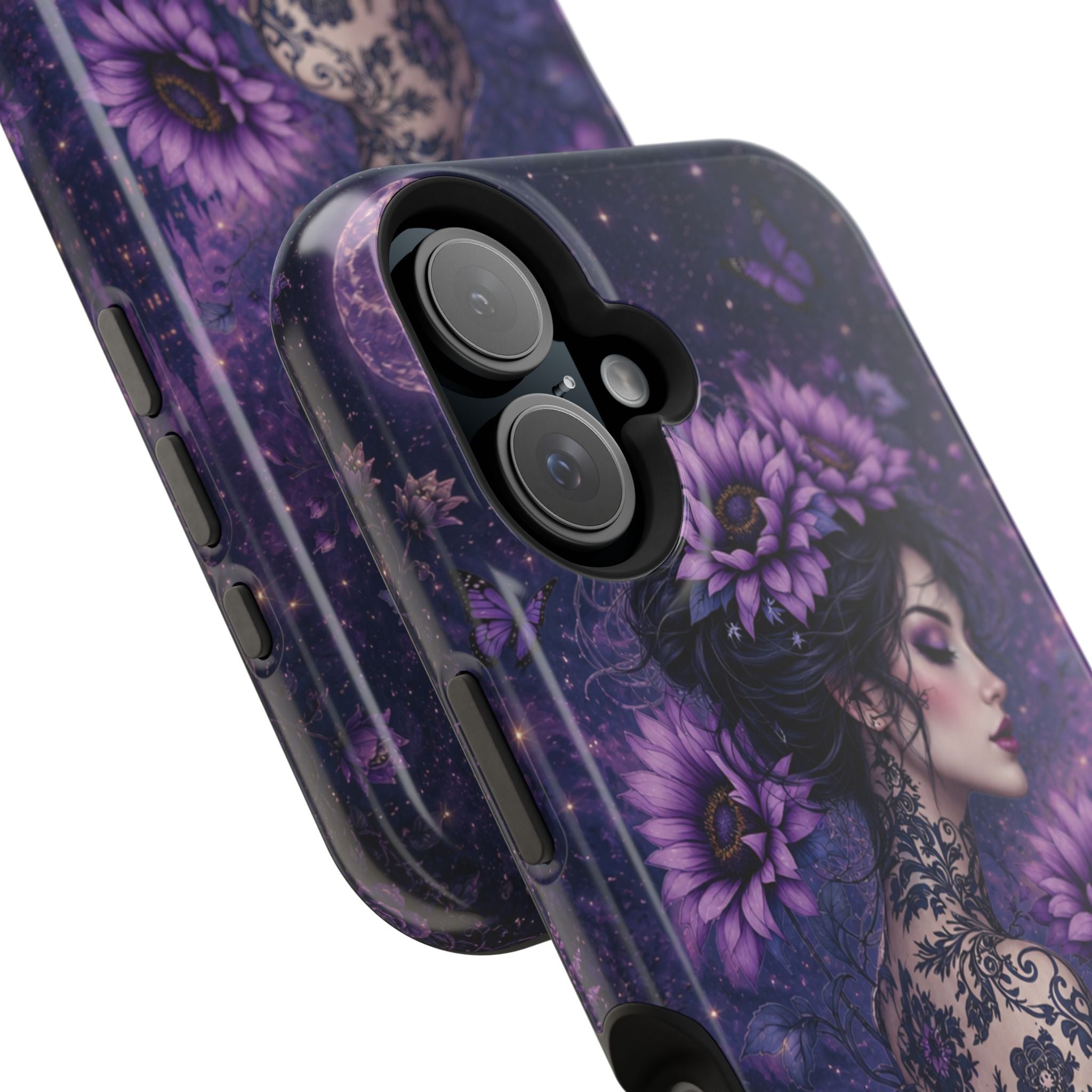 Gothic Floral Woman Phone Case – Dark Botanical MagSafe-Compatible Cover