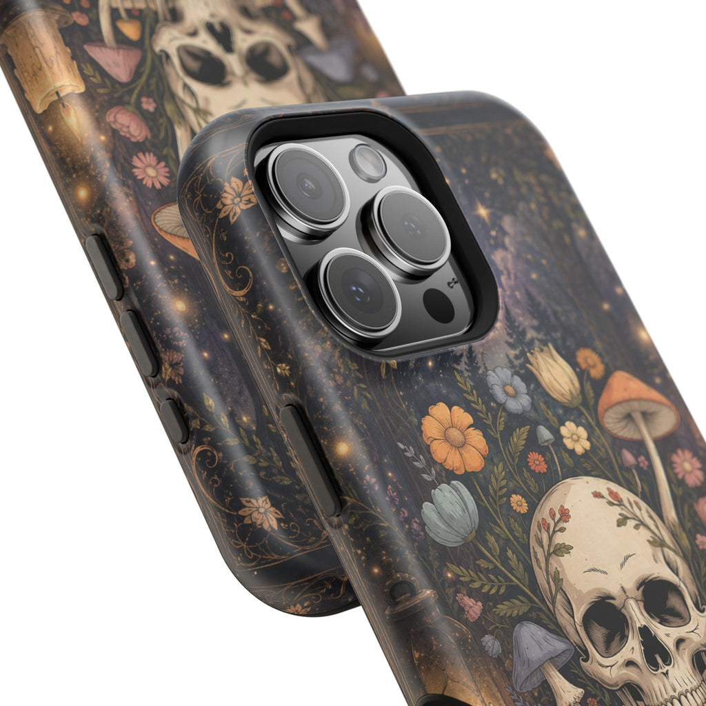 Skull & Mushroom Phone Case – Gothic MagSafe-Compatible Impact-Resistant Case