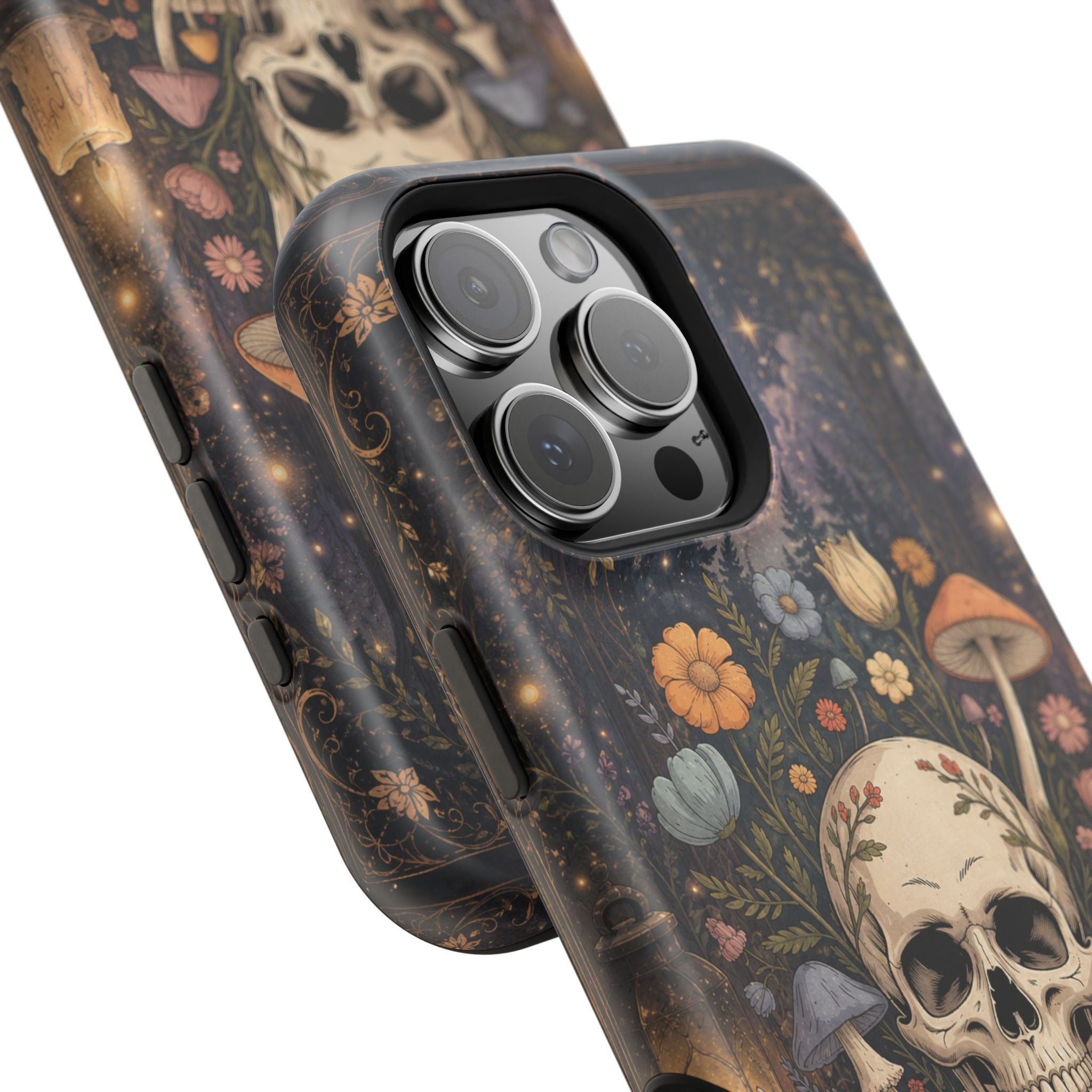 Skull & Mushroom Phone Case – Gothic MagSafe-Compatible Impact-Resistant Case