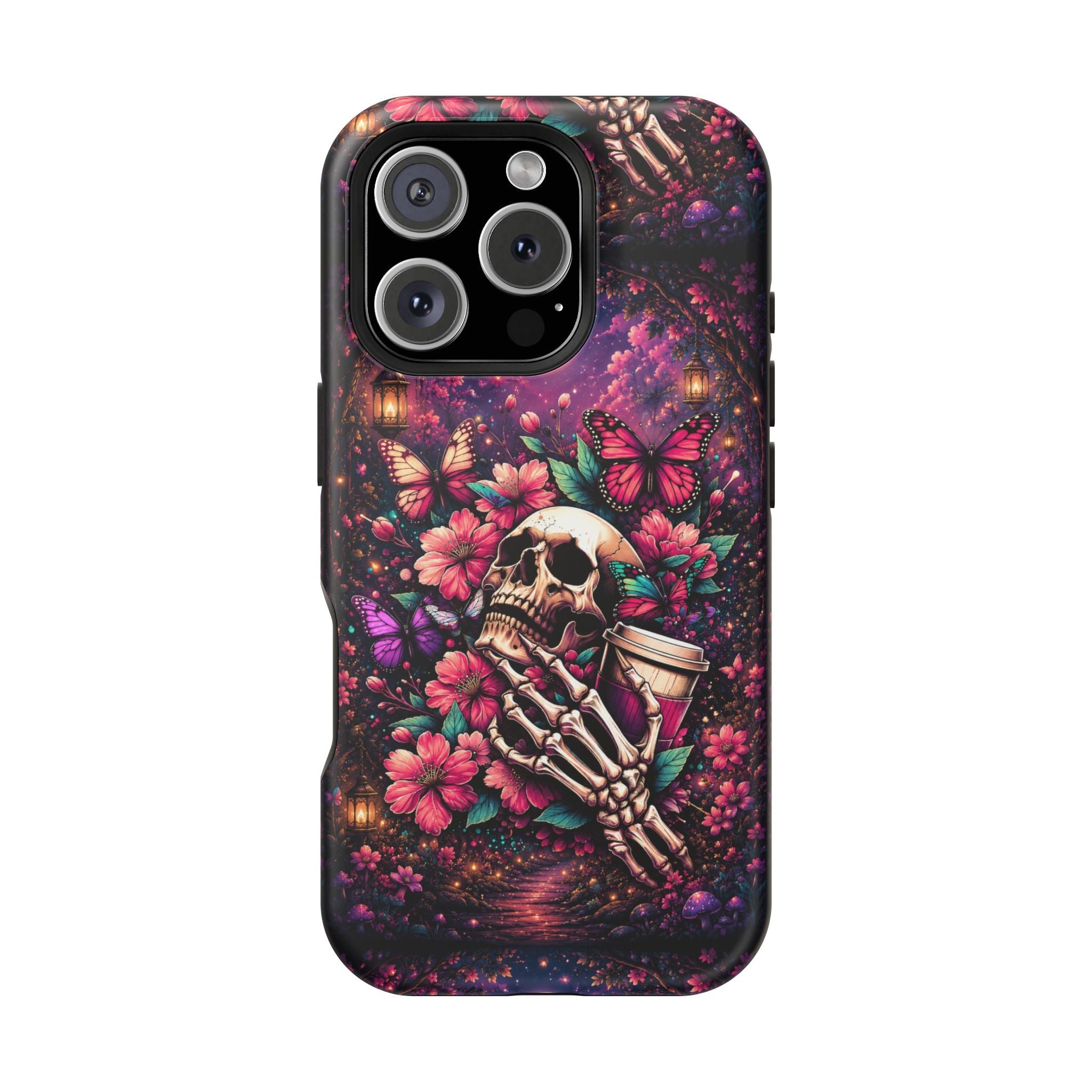 Skull & Butterflies Phone Case – Gothic Floral MagSafe-Compatible Case