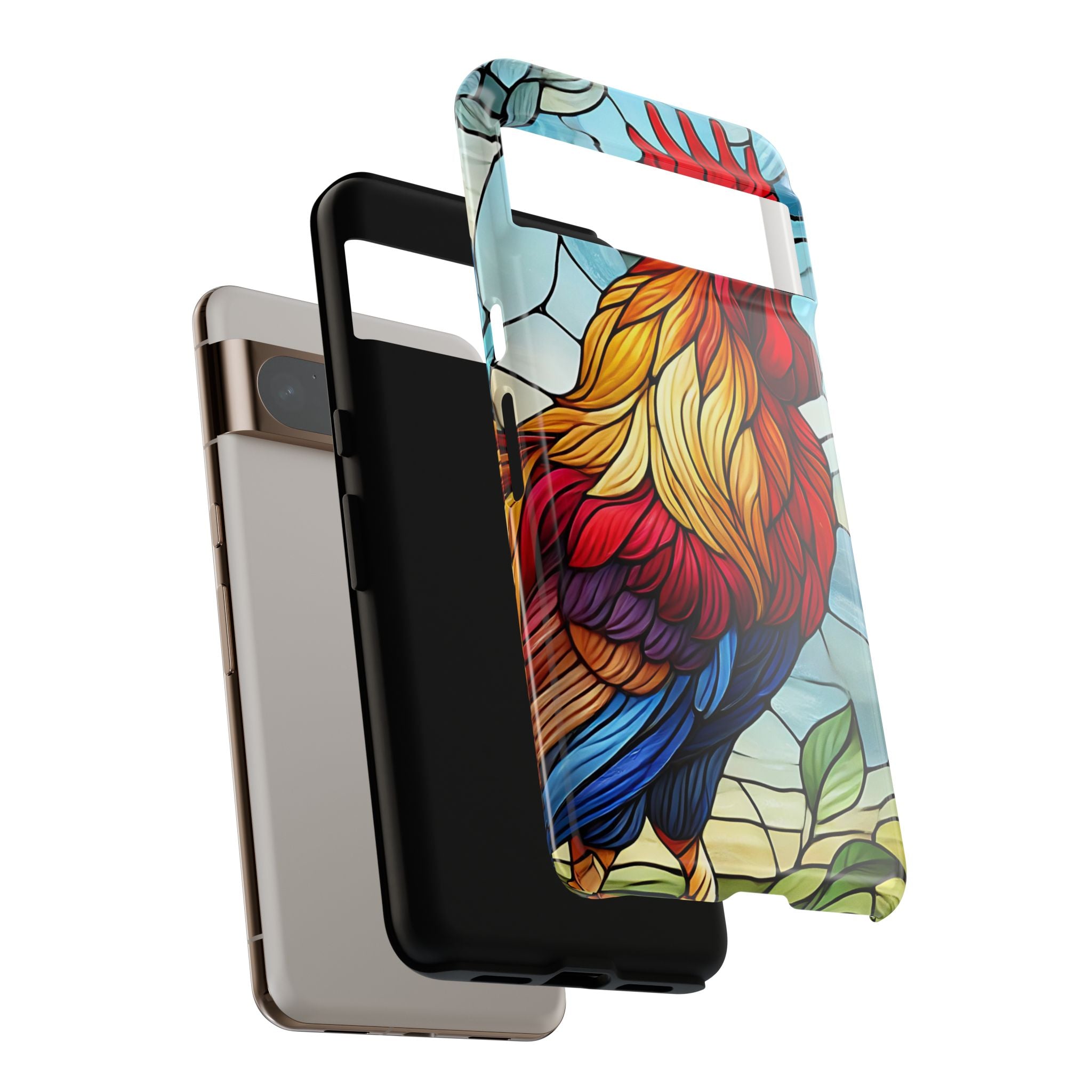 Colorful Stained Glass Rooster Android Case, Tough Protective Phone Cover, Farmhouse Decor Protective Phone Case, Unique Chicken Design