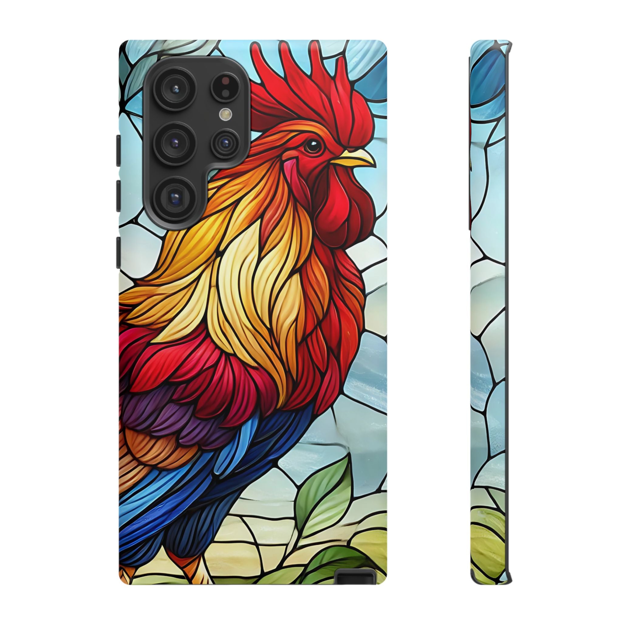 Rooster Faux Stained Glass Phone Case – 3D Full-Wrap Protective Cover with TPU Liner