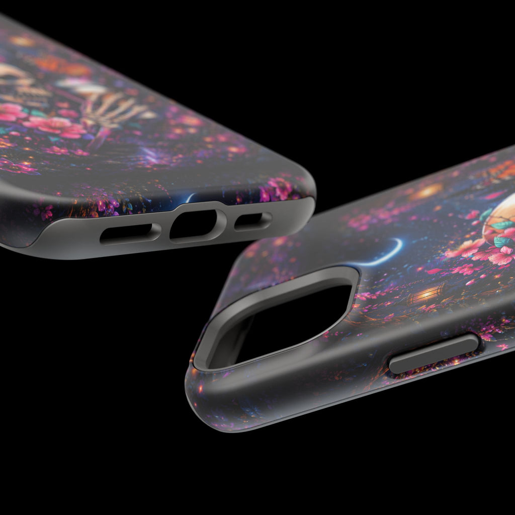 Skull & Cherry Blossom Phone Case – Floral Gothic MagSafe Cover