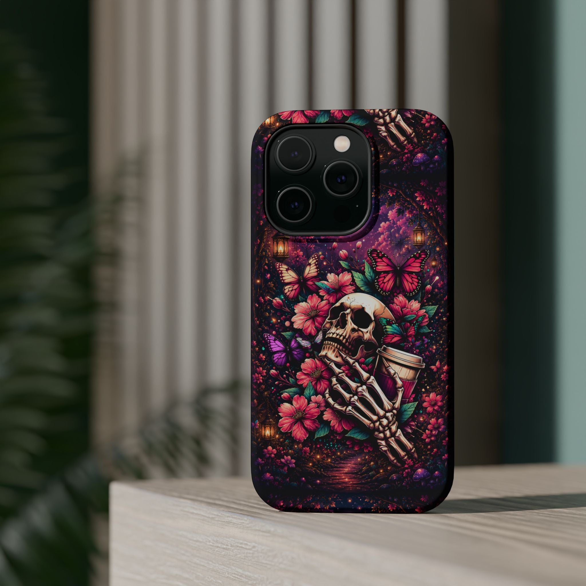 Skull & Butterflies Phone Case – Gothic Floral MagSafe-Compatible Case