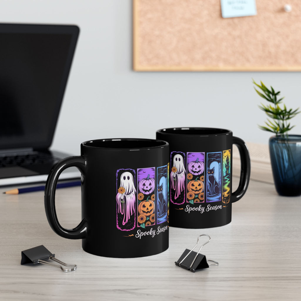 Black Brush Stroke Halloween Coffee Mug, Spooky Season Ghost Coffee Cup