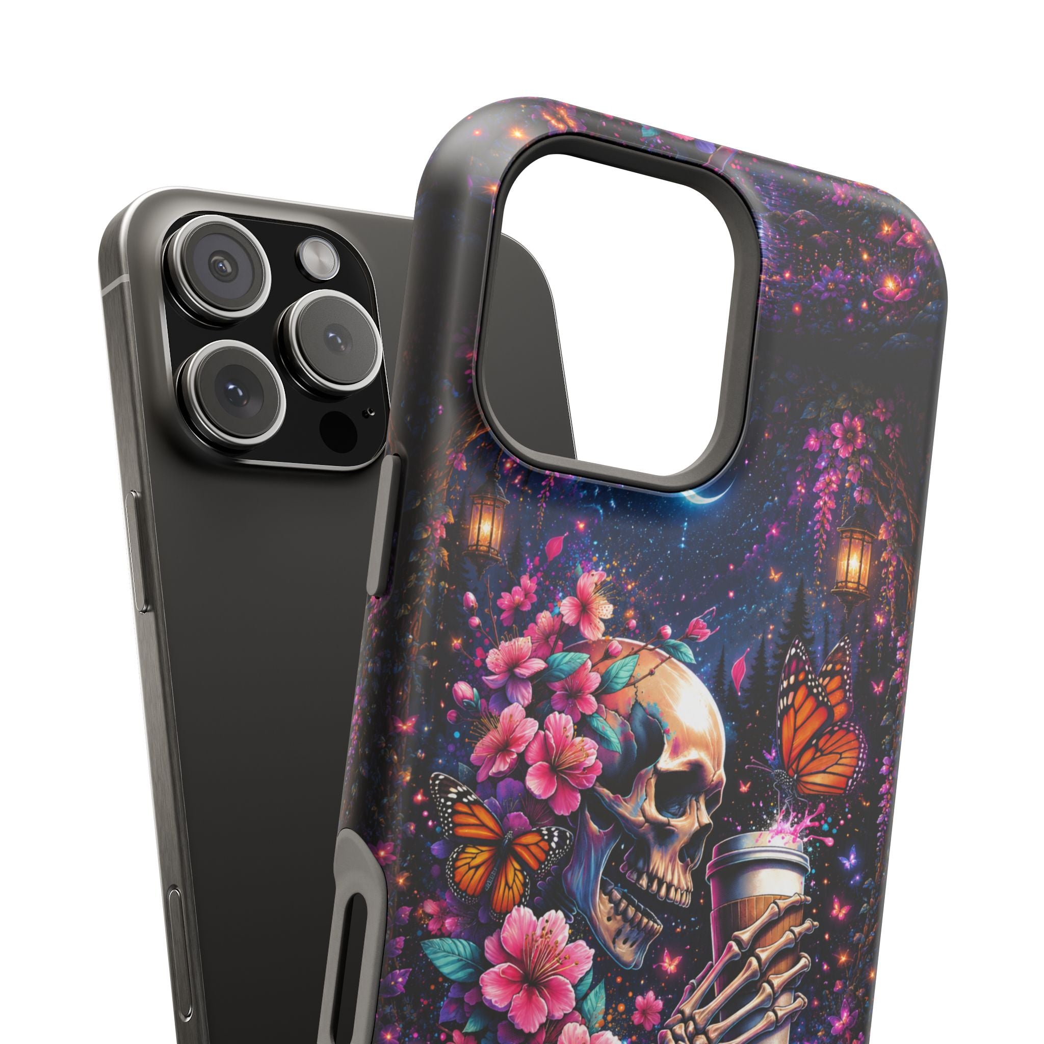 Skull & Cherry Blossom Phone Case – Floral Gothic MagSafe Cover