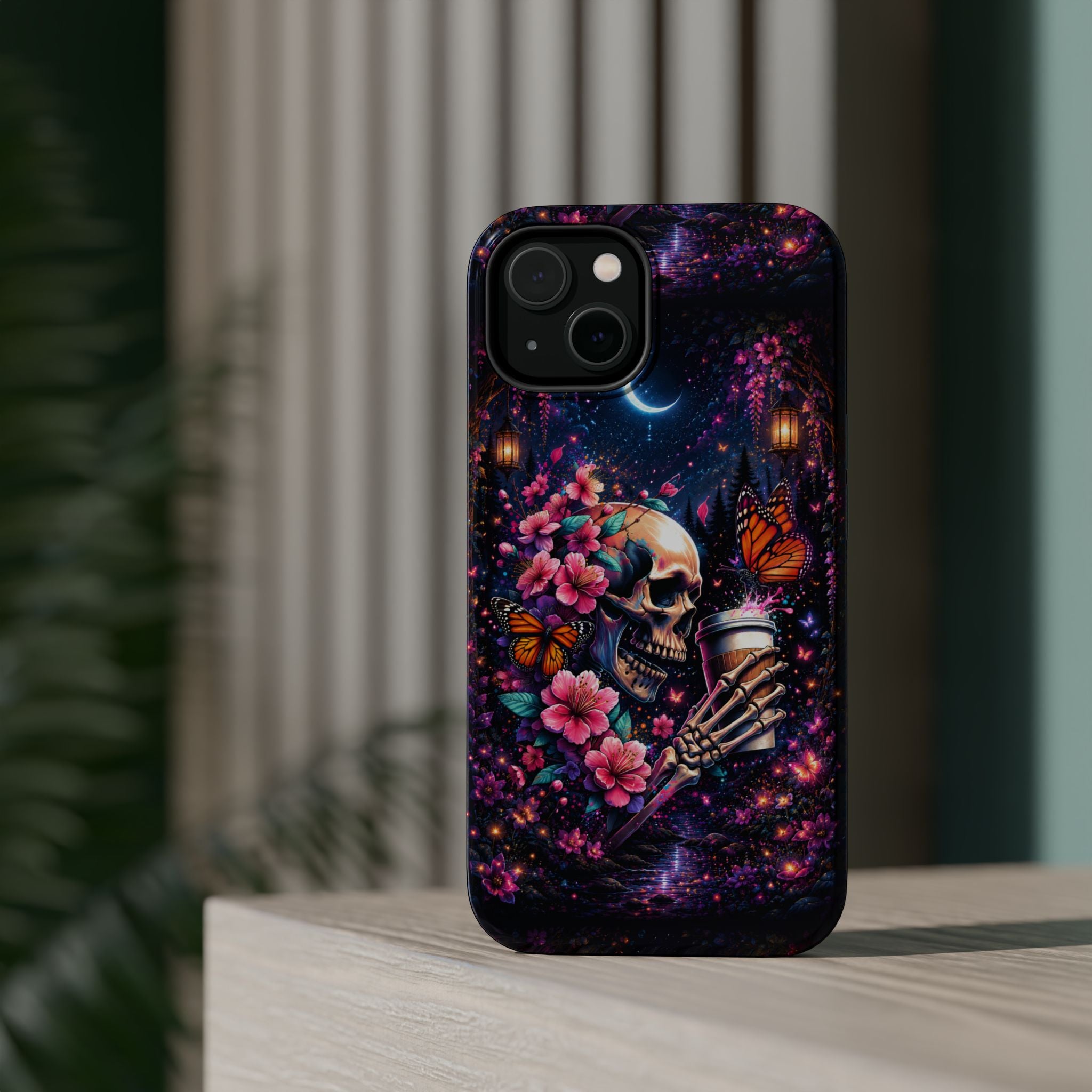 Skull & Cherry Blossom Phone Case – Floral Gothic MagSafe Cover