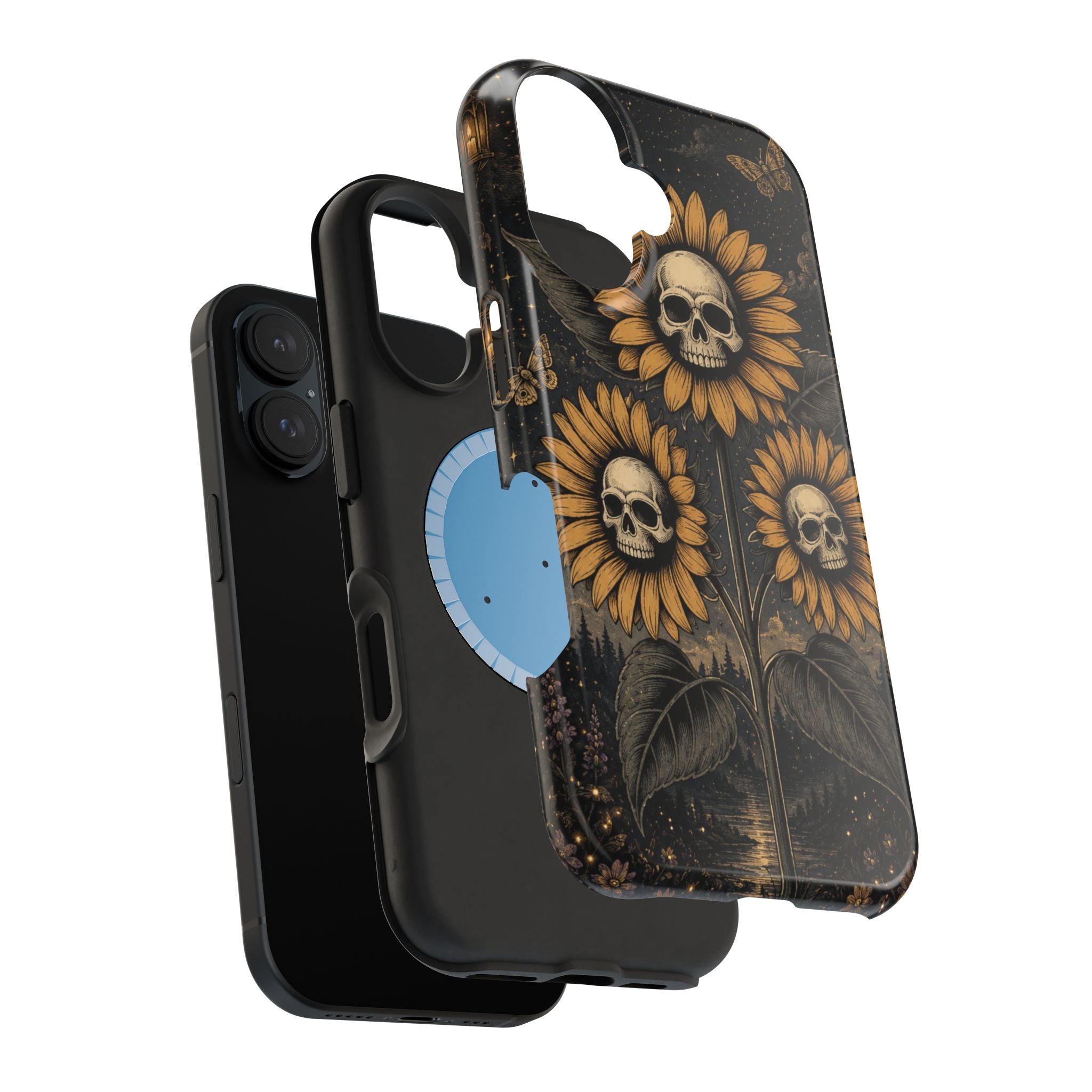Skull Sunflowers Phone Case – Dark Floral MagSafe-Compatible Cover