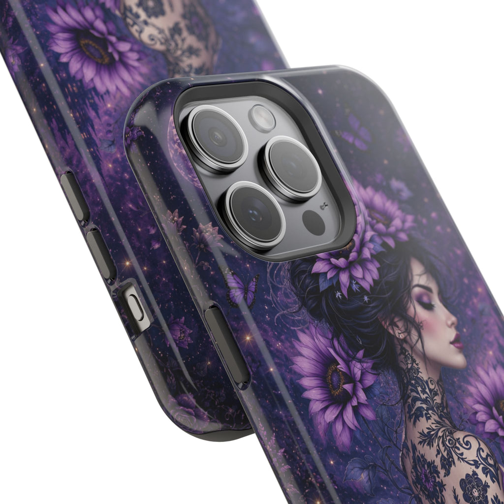 Gothic Floral Woman Phone Case – Dark Botanical MagSafe-Compatible Cover