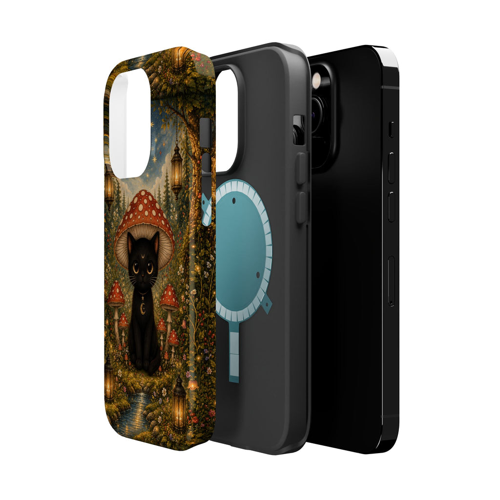 Black Cat & Mushroom Phone Case – Magical MagSafe-Compatible Cover