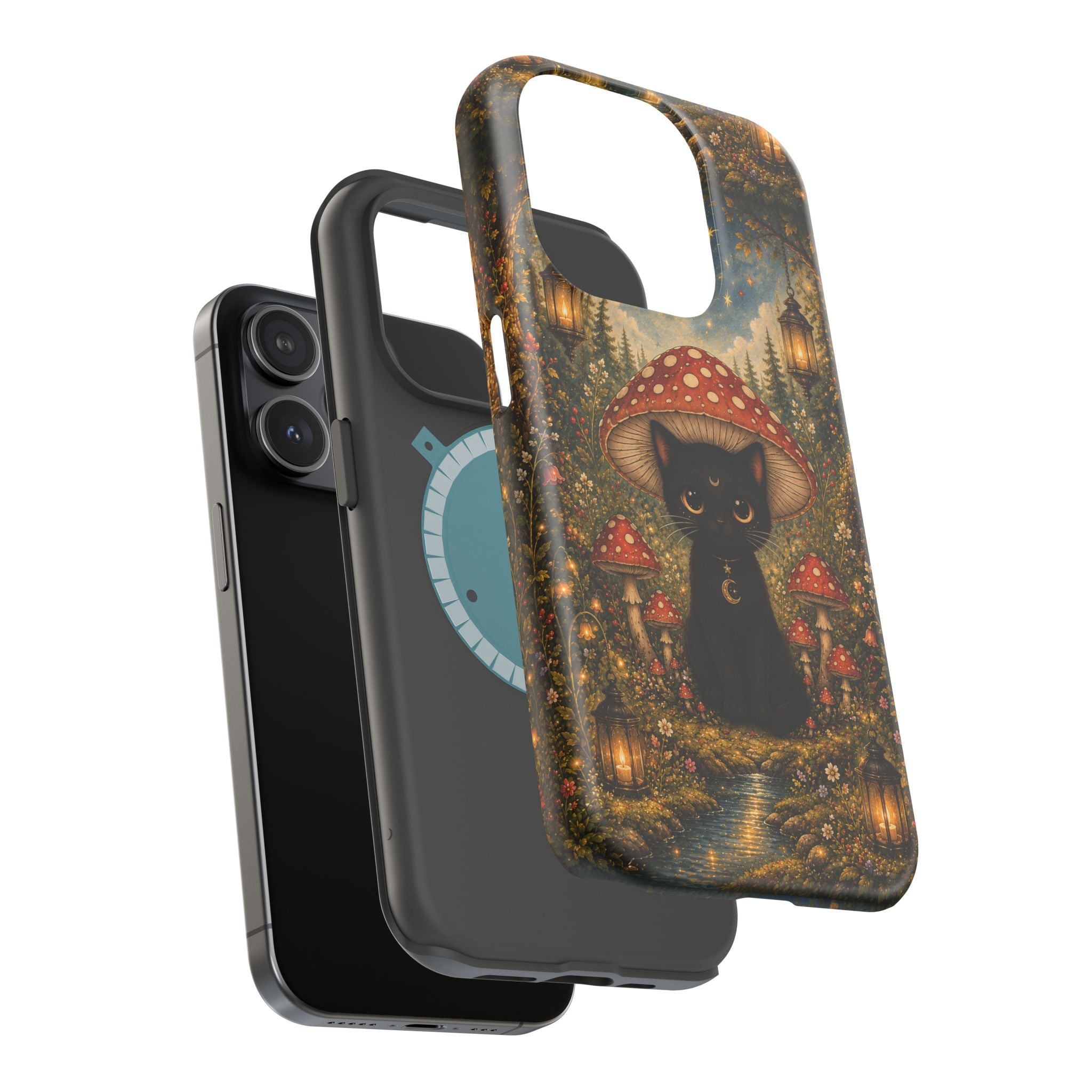 Black Cat & Mushroom Phone Case – Magical MagSafe-Compatible Cover