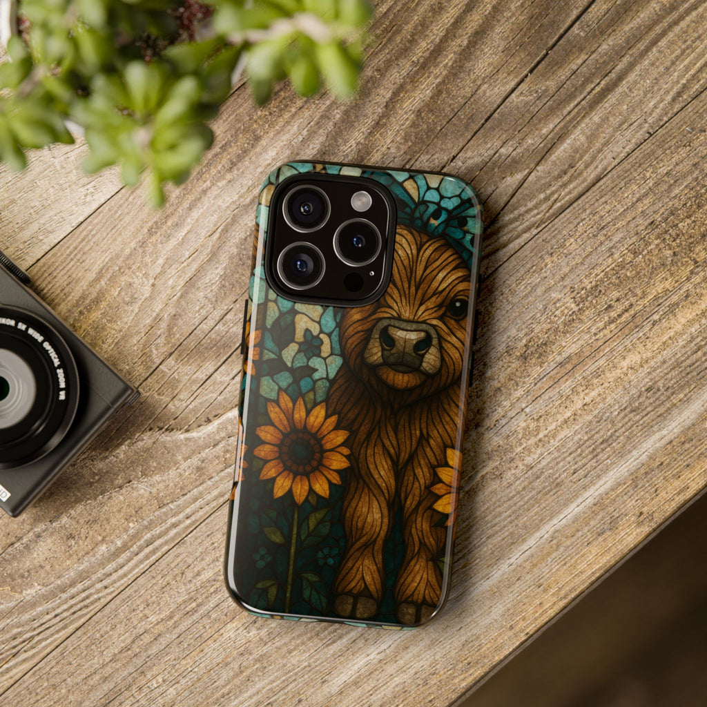 Stained Glass Baby Cow Phone Case – Sunflower Farmhouse Animal Design