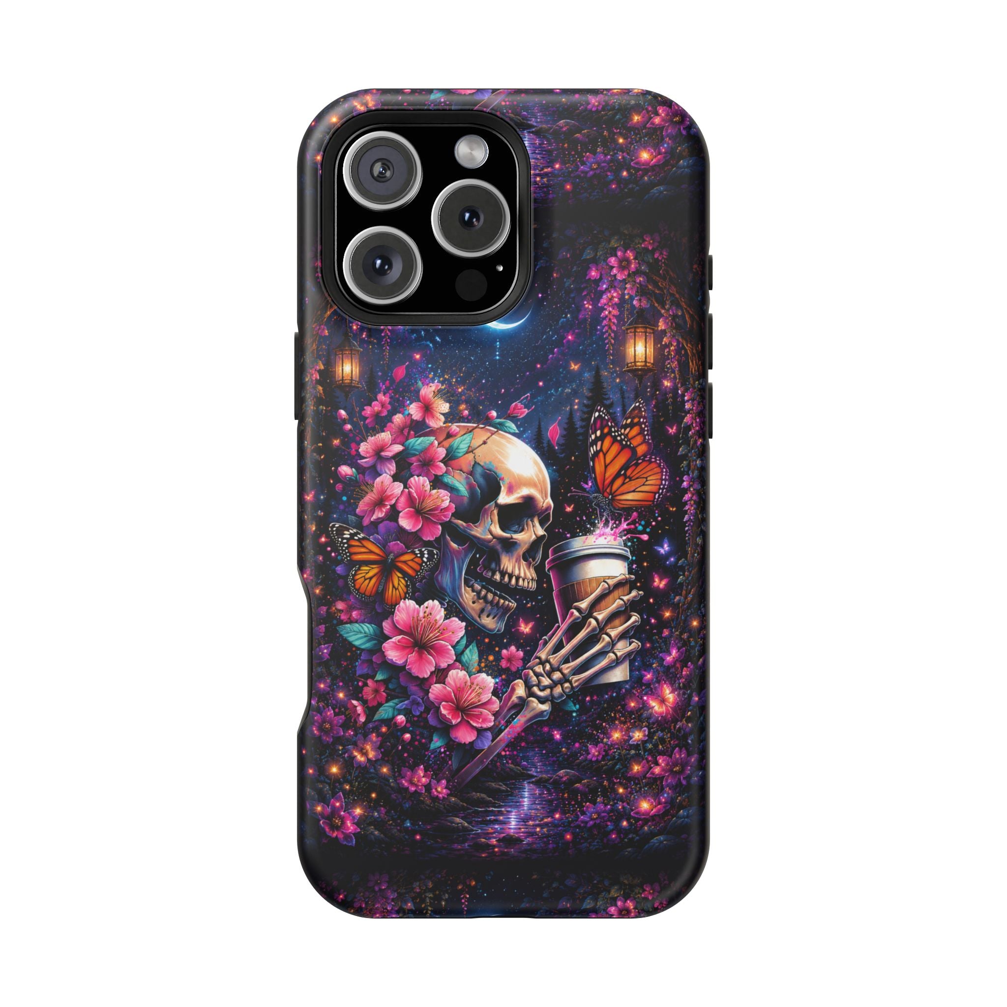 Skull & Cherry Blossom Phone Case – Floral Gothic MagSafe Cover