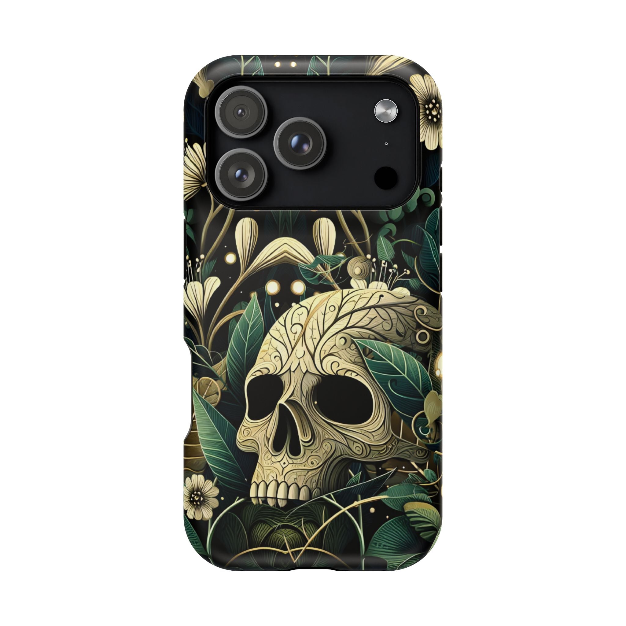 Floral Skull Phone Case – Botanical Gothic MagSafe-Compatible Cover