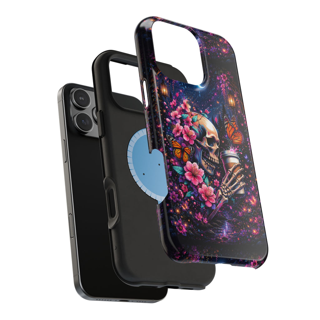 Skull & Cherry Blossom Phone Case – Floral Gothic MagSafe Cover