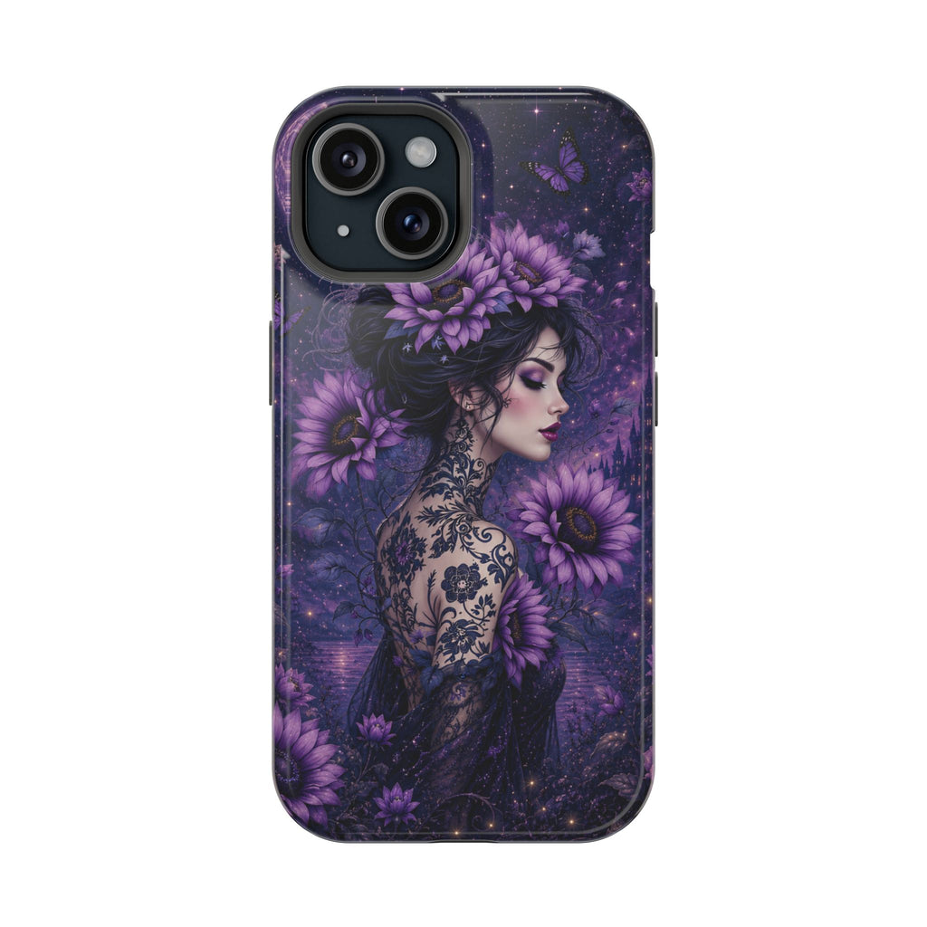 Gothic Floral Woman Phone Case – Dark Botanical MagSafe-Compatible Cover