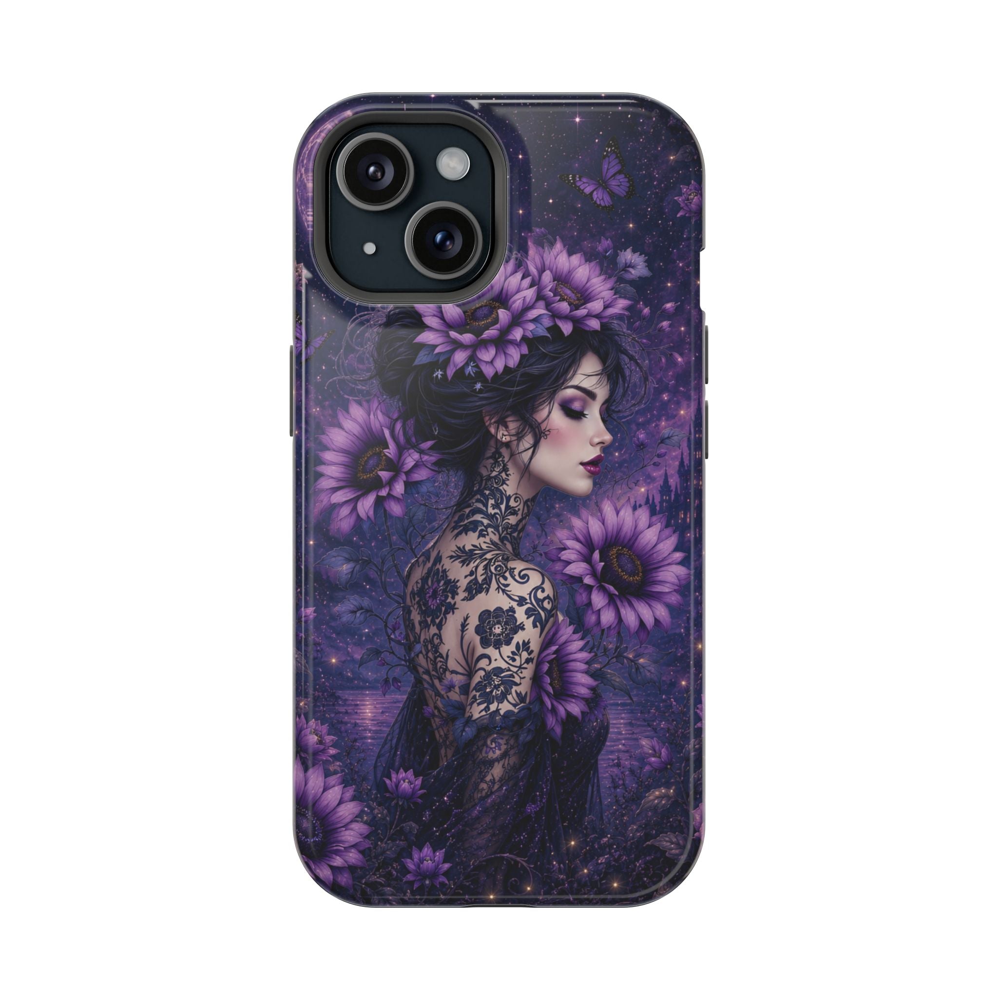 Gothic Floral Woman Phone Case – Dark Botanical MagSafe-Compatible Cover