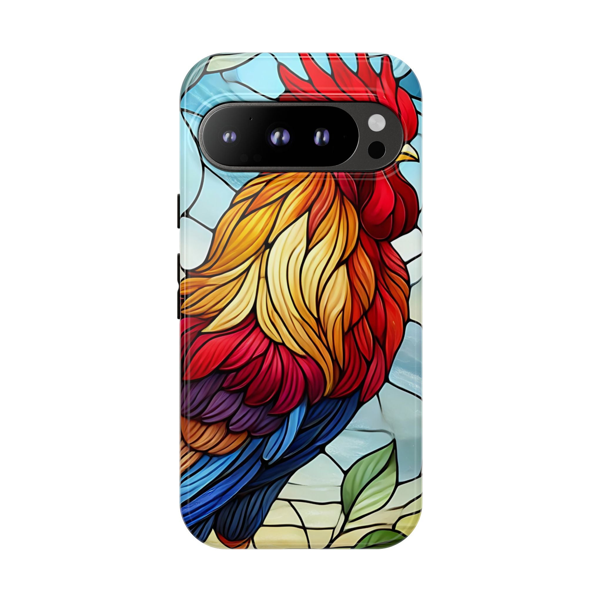 Colorful Stained Glass Rooster Android Case, Tough Protective Phone Cover, Farmhouse Decor Protective Phone Case, Unique Chicken Design