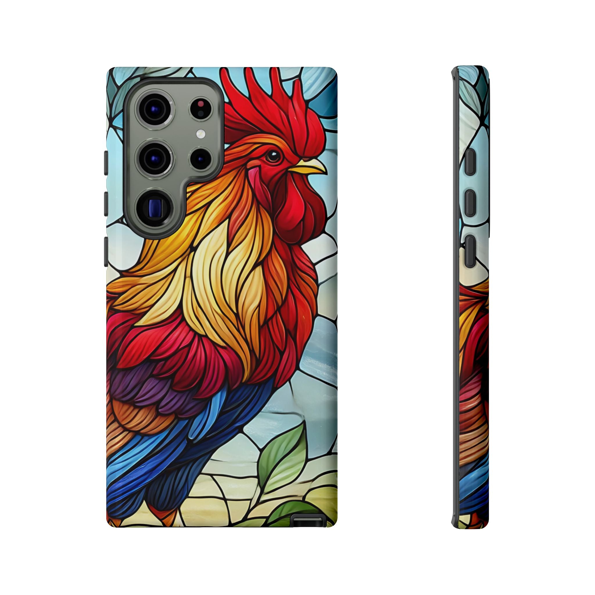 Colorful Stained Glass Rooster Android Case, Tough Protective Phone Cover, Farmhouse Decor Protective Phone Case, Unique Chicken Design