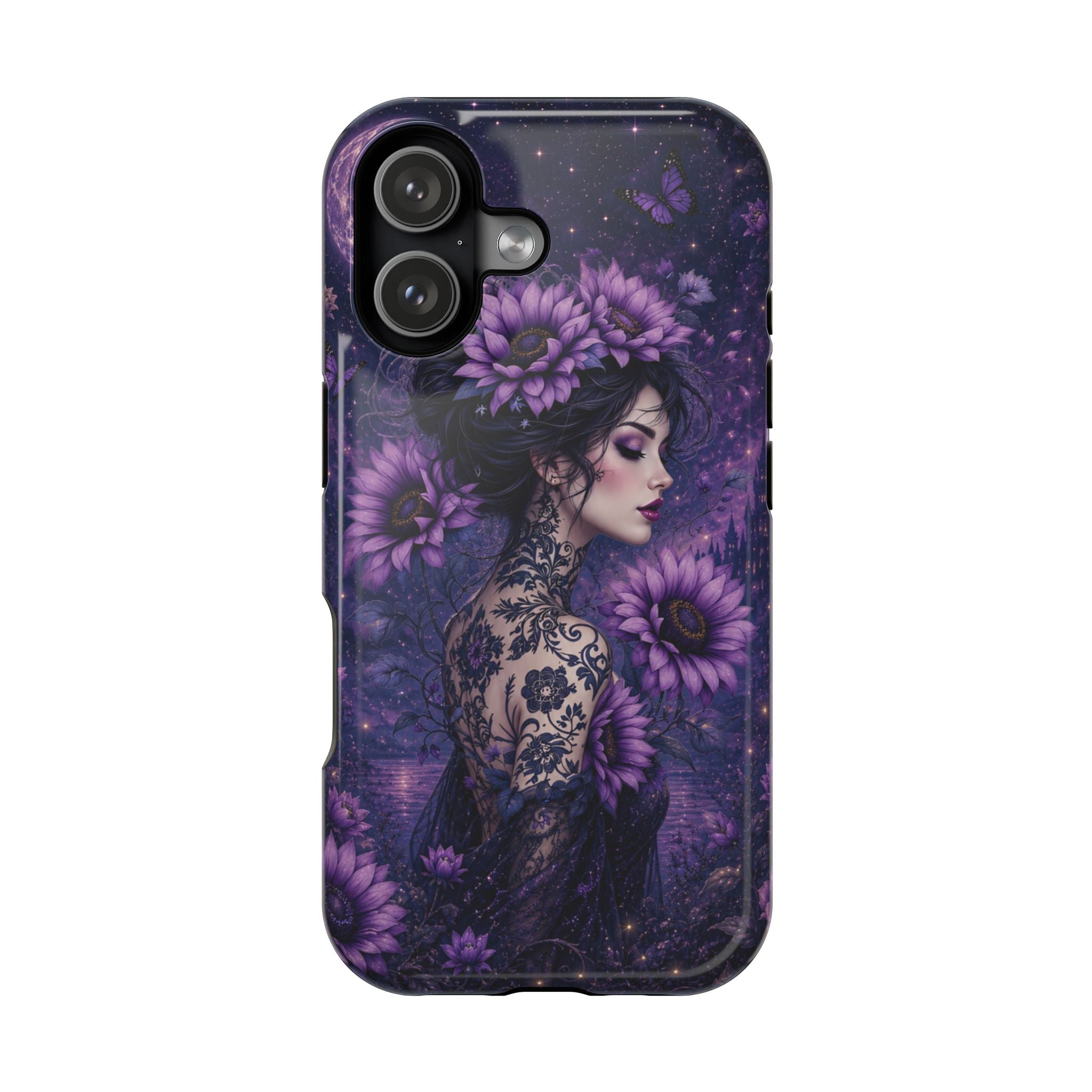 Gothic Floral Woman Phone Case – Dark Botanical MagSafe-Compatible Cover