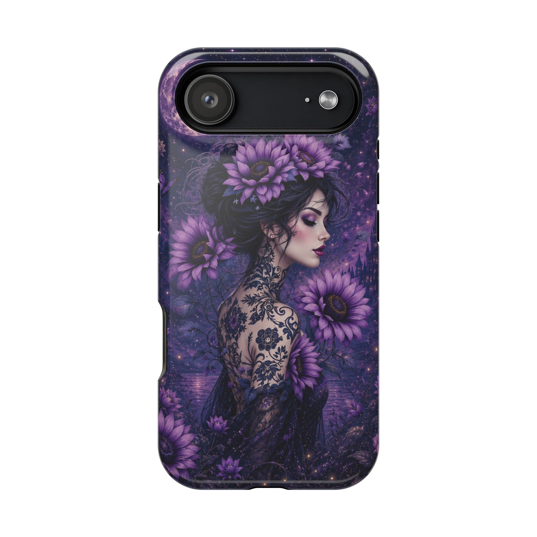 Gothic Floral Woman Phone Case – Dark Botanical MagSafe-Compatible Cover