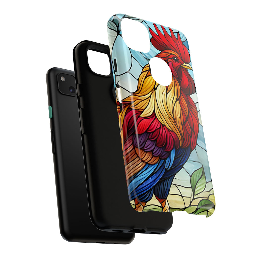 Rooster Faux Stained Glass Phone Case – 3D Full-Wrap Protective Cover with TPU Liner