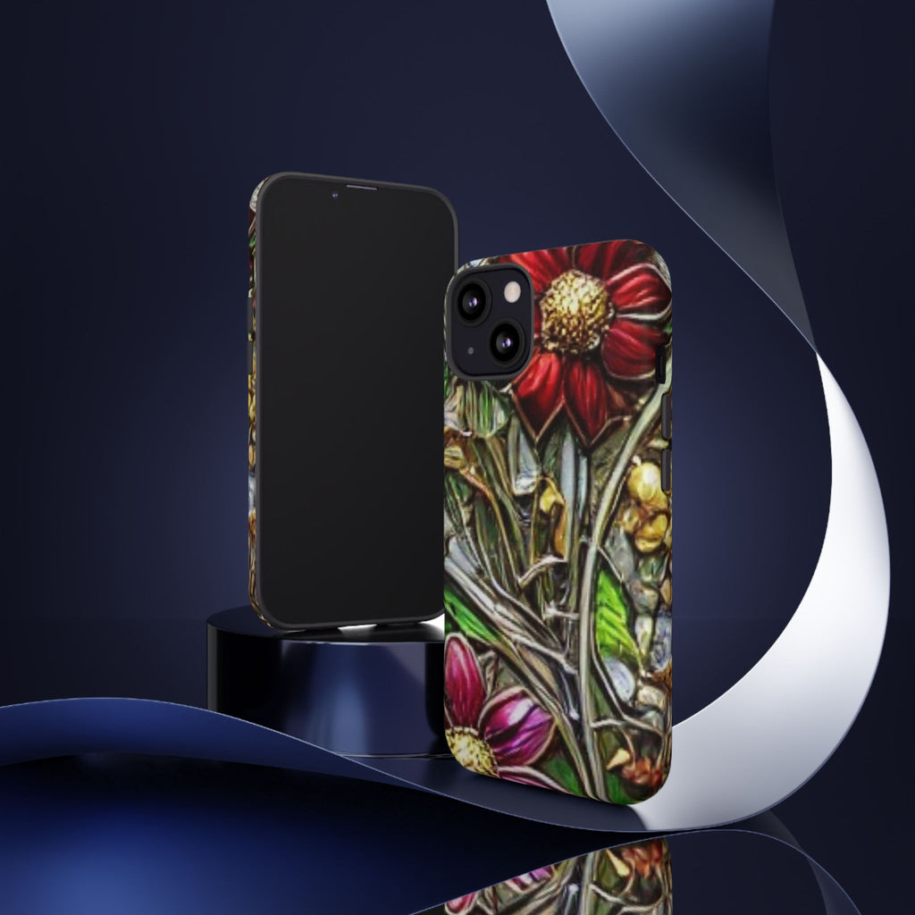 Floral Stained Glass Phone Case – Metallic Red & Purple Flower Design