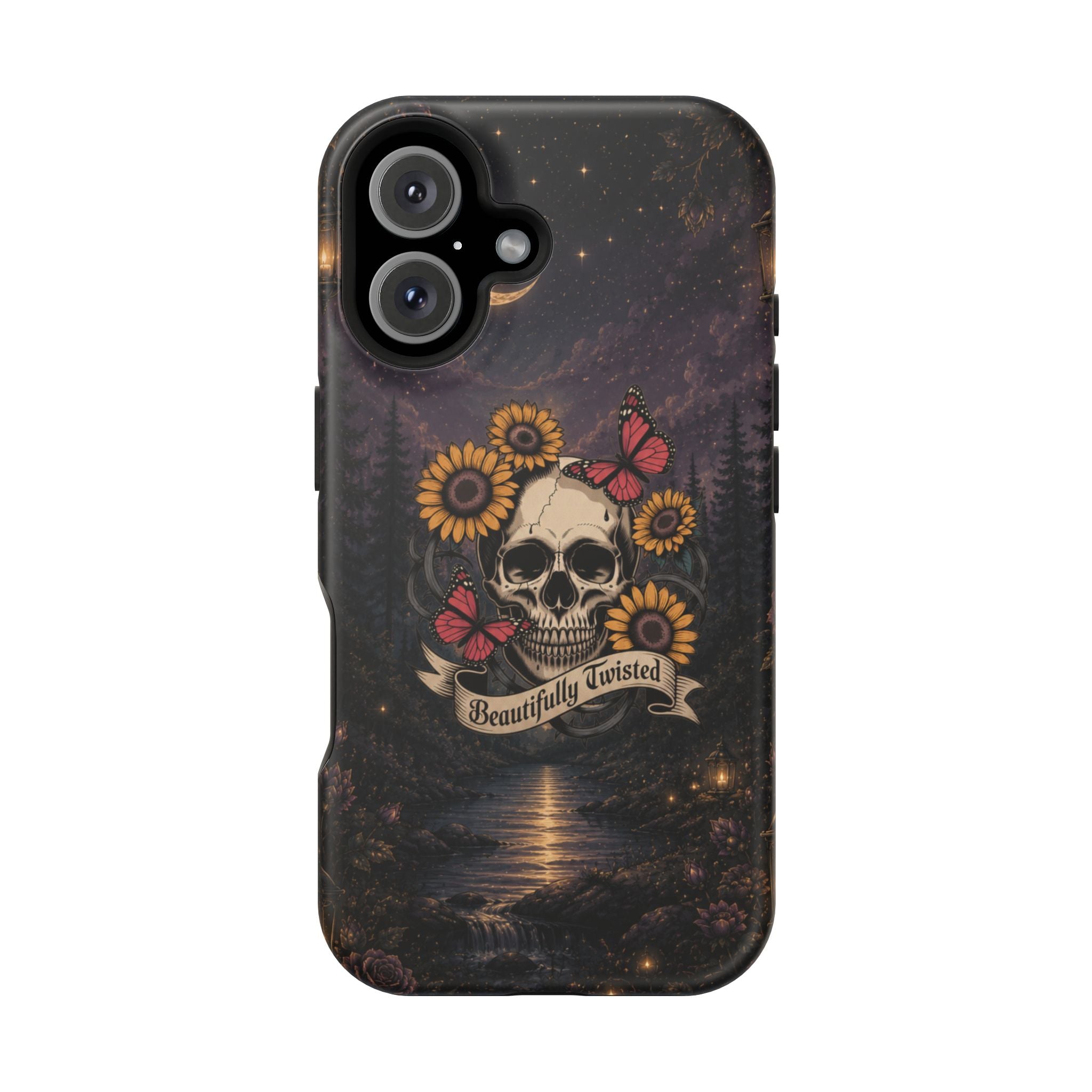 Skull, Sunflowers & Butterflies Phone Case – "Beautifully Twisted" MagSafe Cover