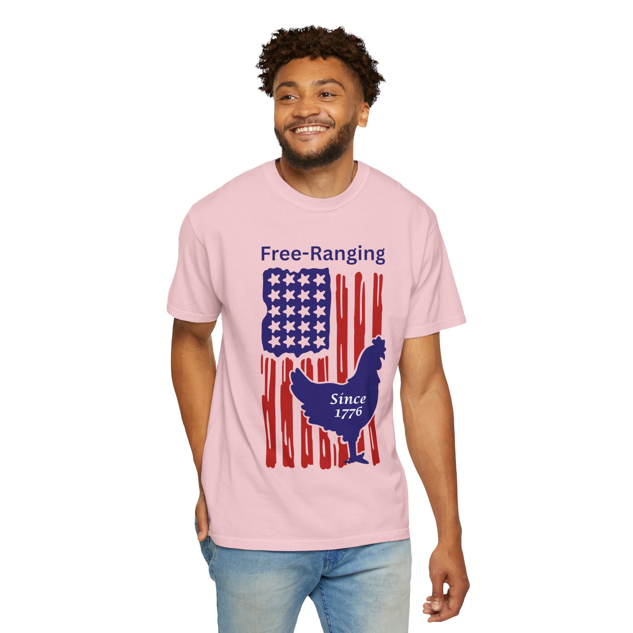 Patriotic Chicken T-shirt - Free-Ranging Since 1776 Casual Tee