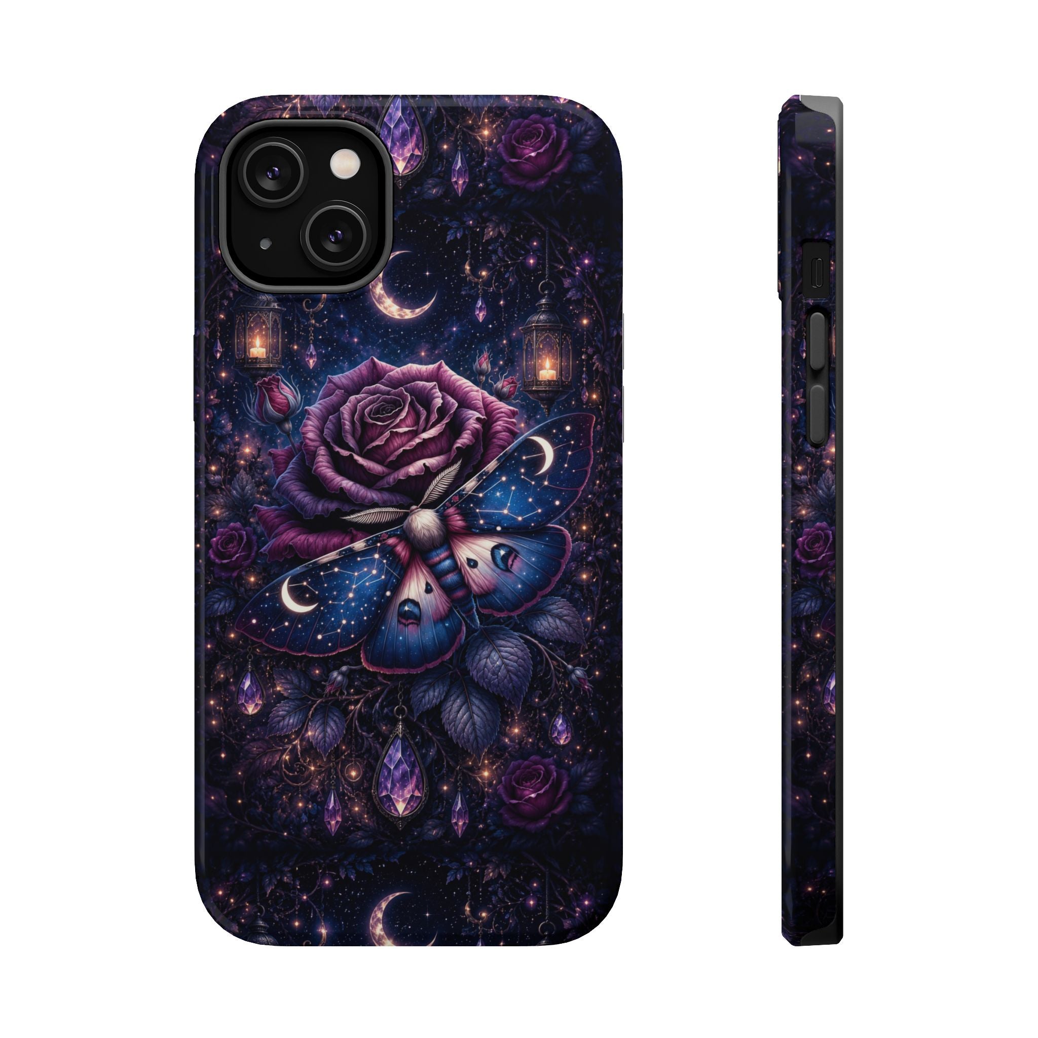 Mystical Rose & Moth Phone Case – Floral MagSafe-Compatible Cover