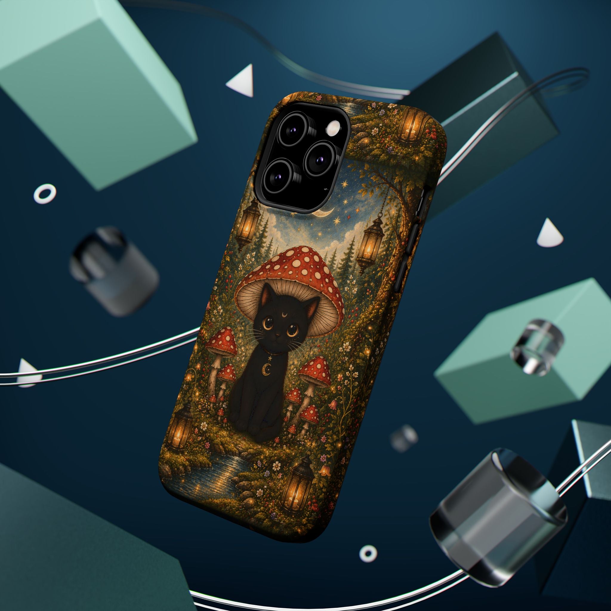 Black Cat & Mushroom Phone Case – Magical MagSafe-Compatible Cover
