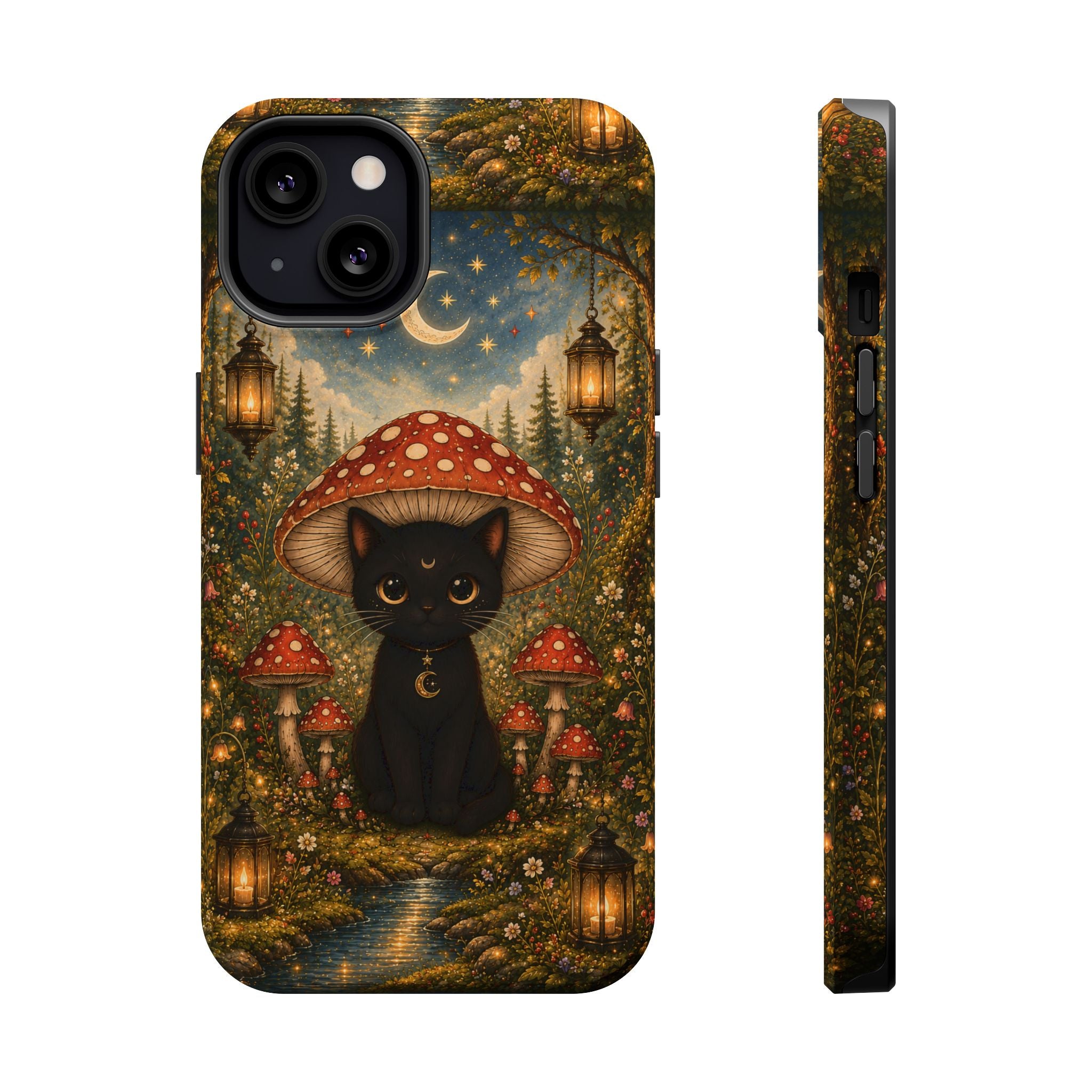 Black Cat & Mushroom Phone Case – Magical MagSafe-Compatible Cover