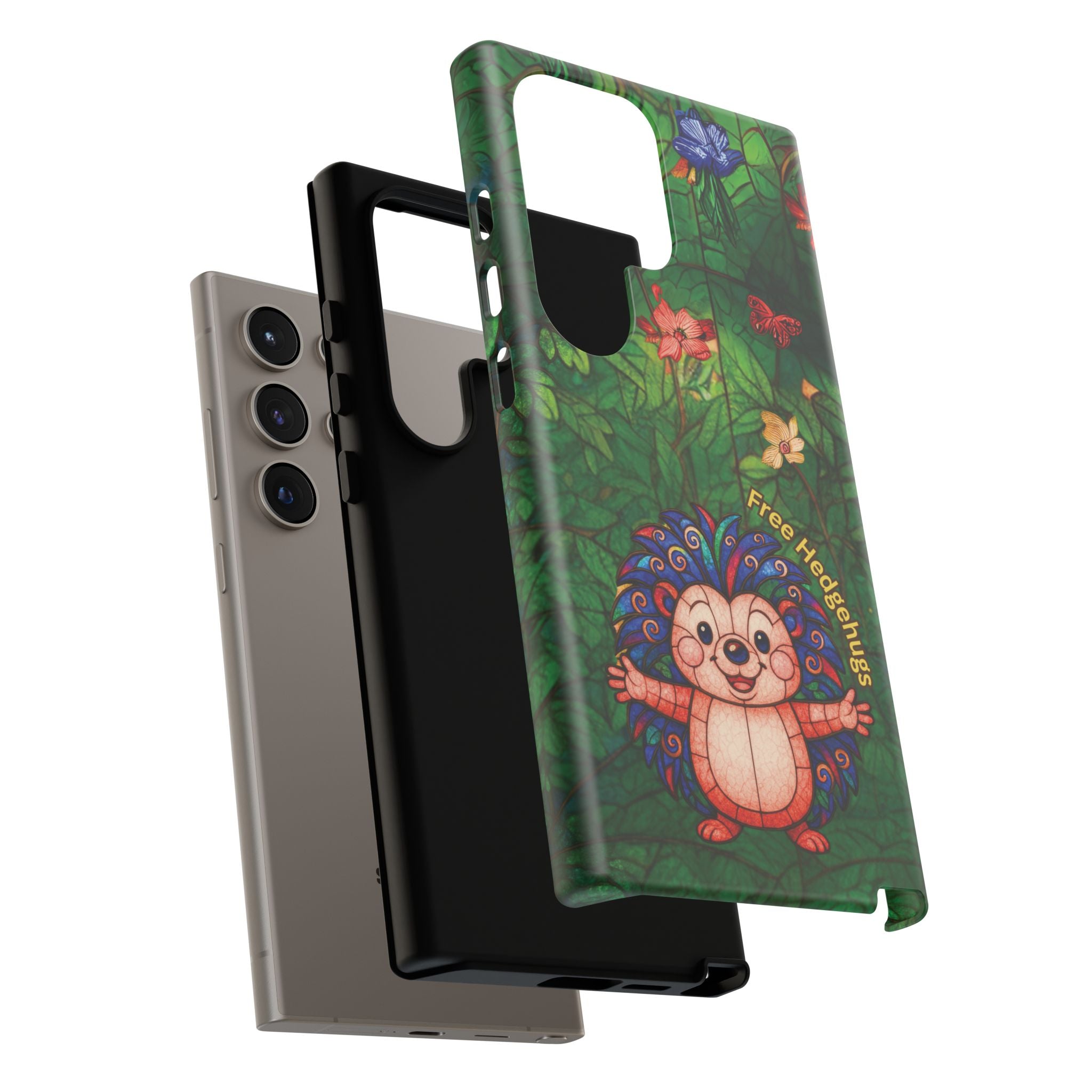 Stained Glass Hedgehog Phone Case – "Free Hedgehugs" Floral Design