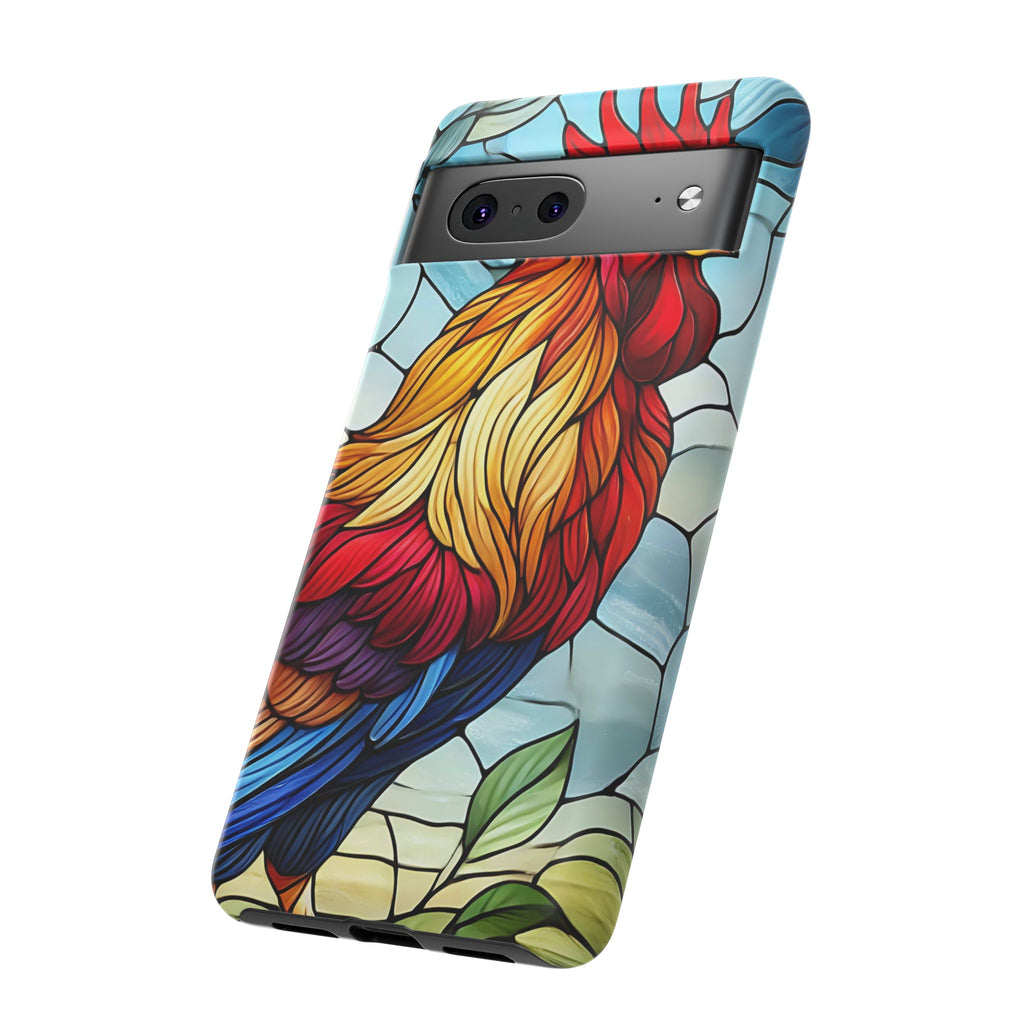 Rooster Faux Stained Glass Phone Case – 3D Full-Wrap Protective Cover with TPU Liner