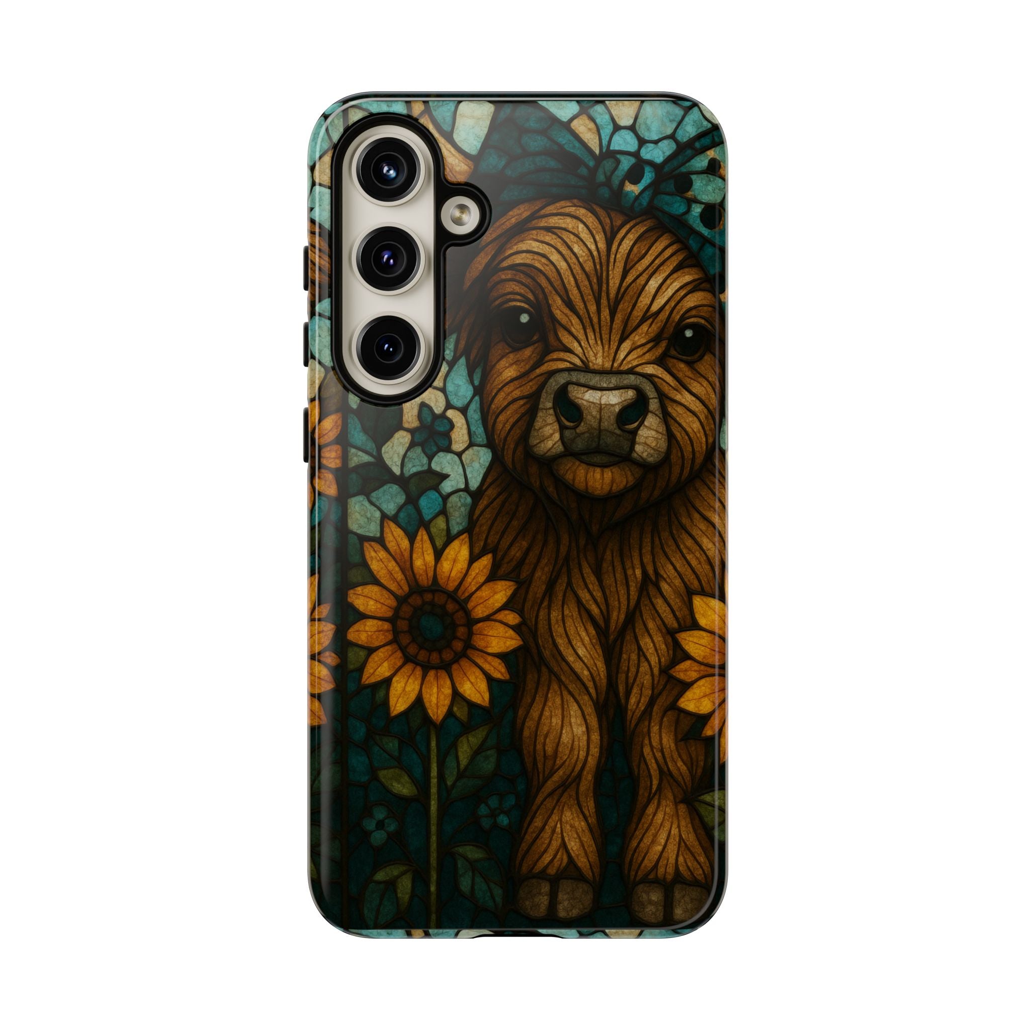 Stained Glass Baby Cow Phone Case – Sunflower Farmhouse Animal Design