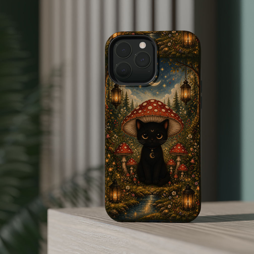 Black Cat & Mushroom Phone Case – Magical MagSafe-Compatible Cover
