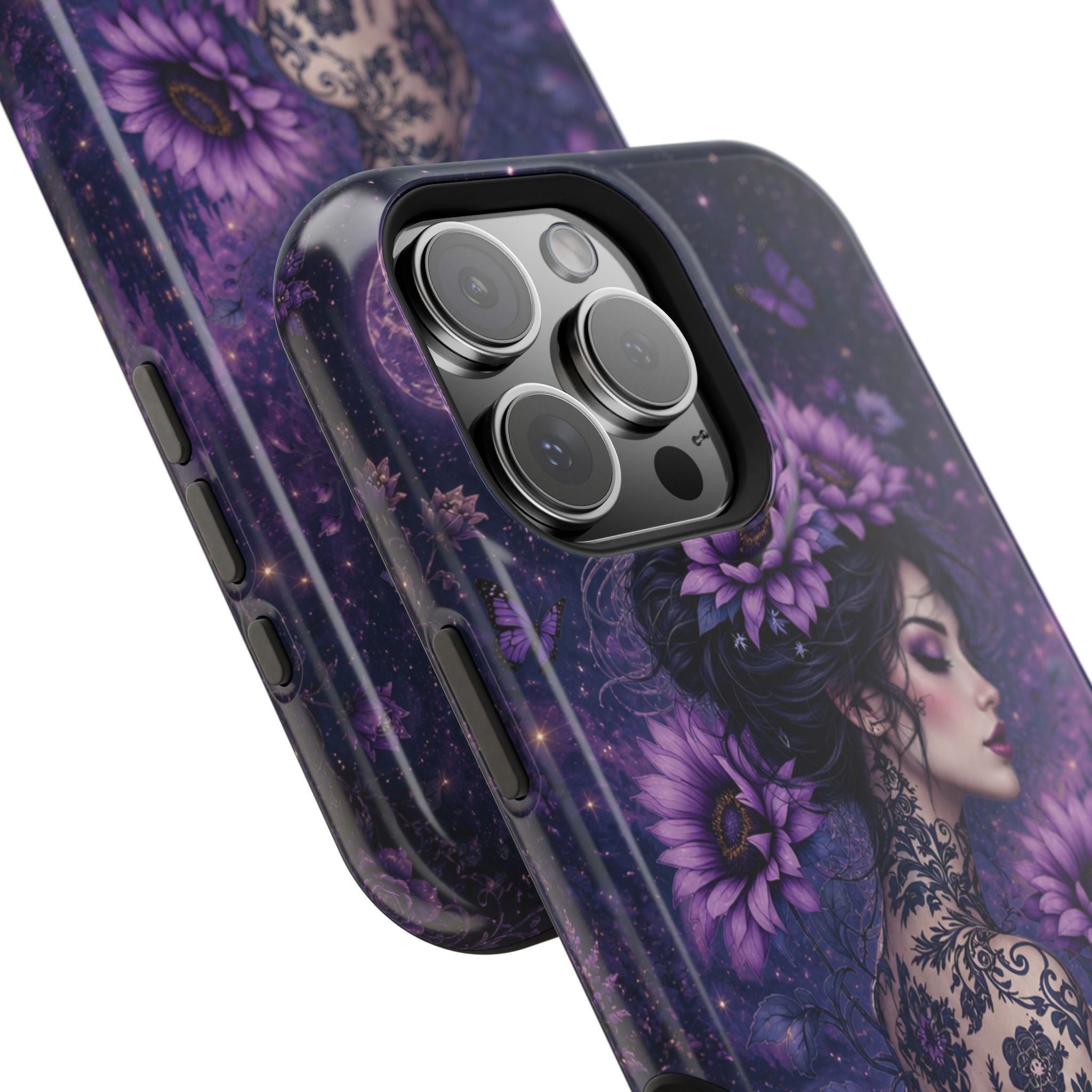 Gothic Floral Woman Phone Case – Dark Botanical MagSafe-Compatible Cover