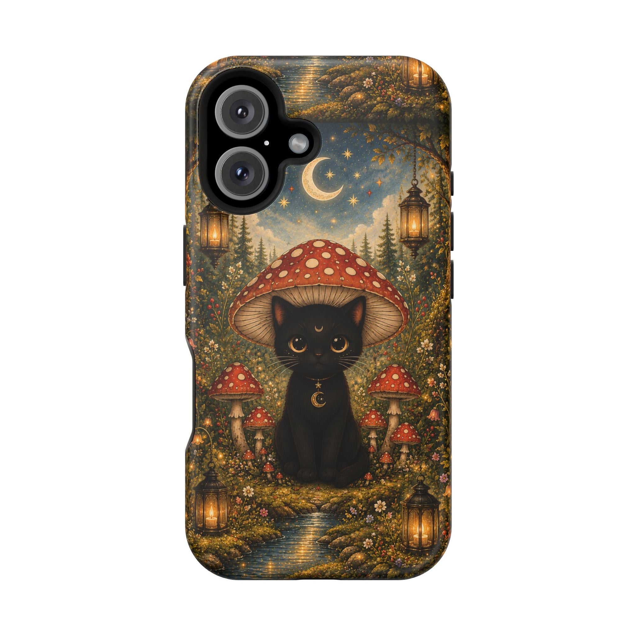 Black Cat & Mushroom Phone Case – Magical MagSafe-Compatible Cover