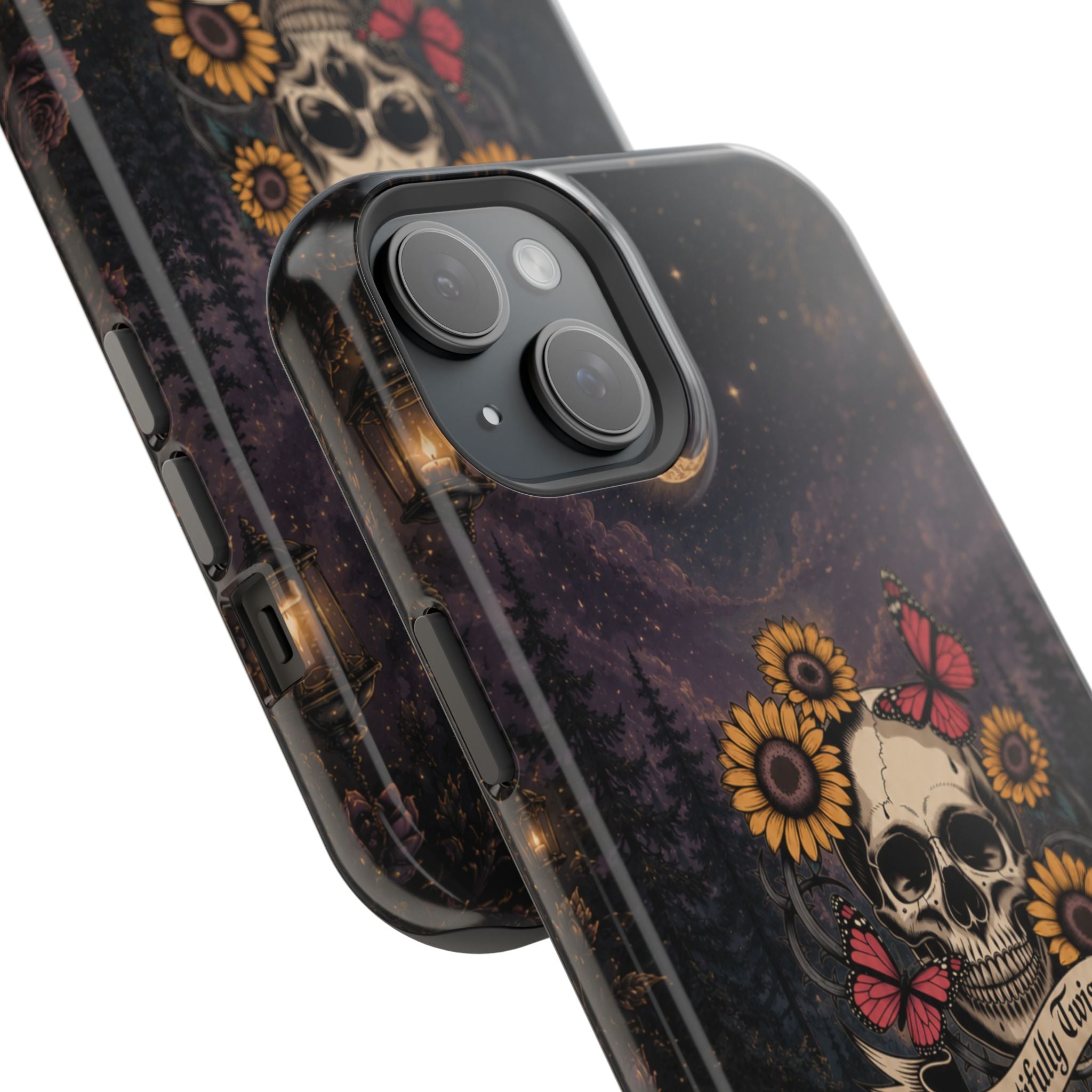 Skull, Sunflowers & Butterflies Phone Case – "Beautifully Twisted" MagSafe Cover