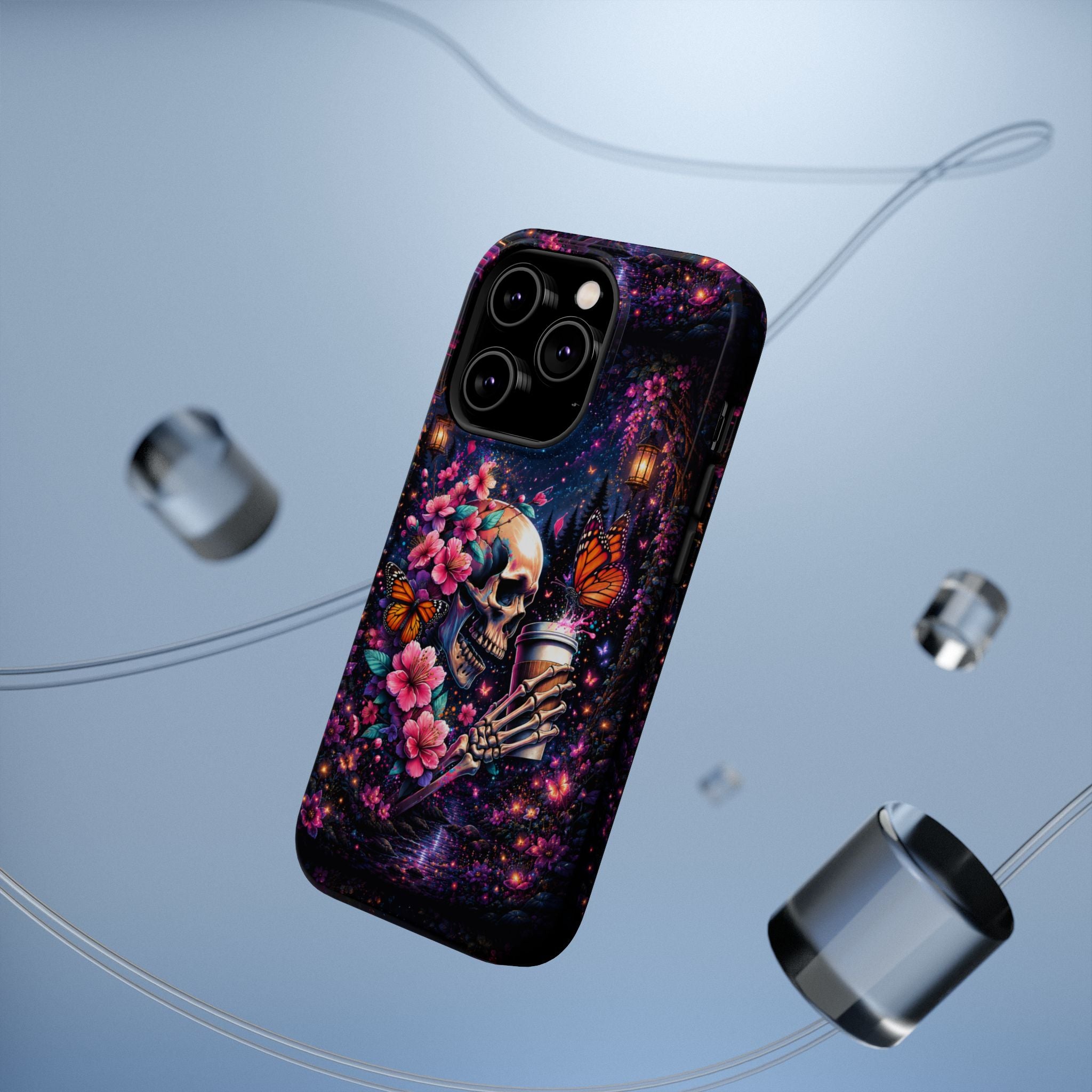 Skull & Cherry Blossom Phone Case – Floral Gothic MagSafe Cover