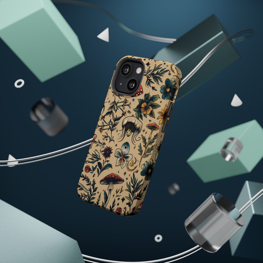 Vintage Botanical Mushroom Phone Case – MagSafe-Compatible Cover