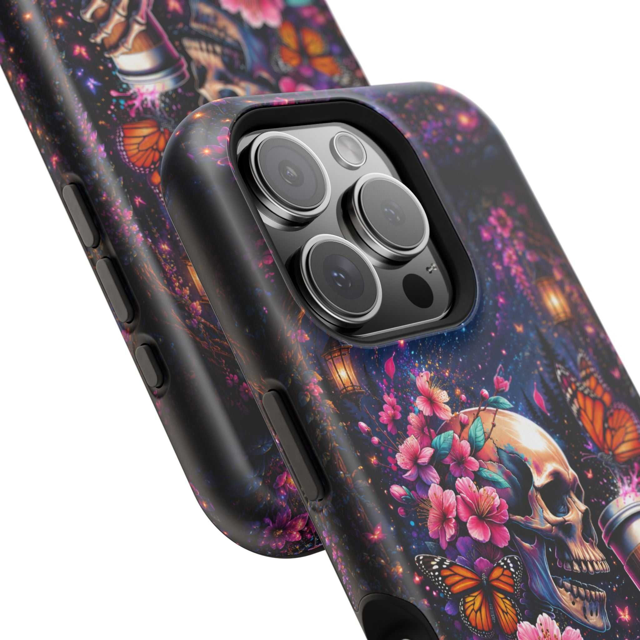 Skull & Cherry Blossom Phone Case – Floral Gothic MagSafe Cover