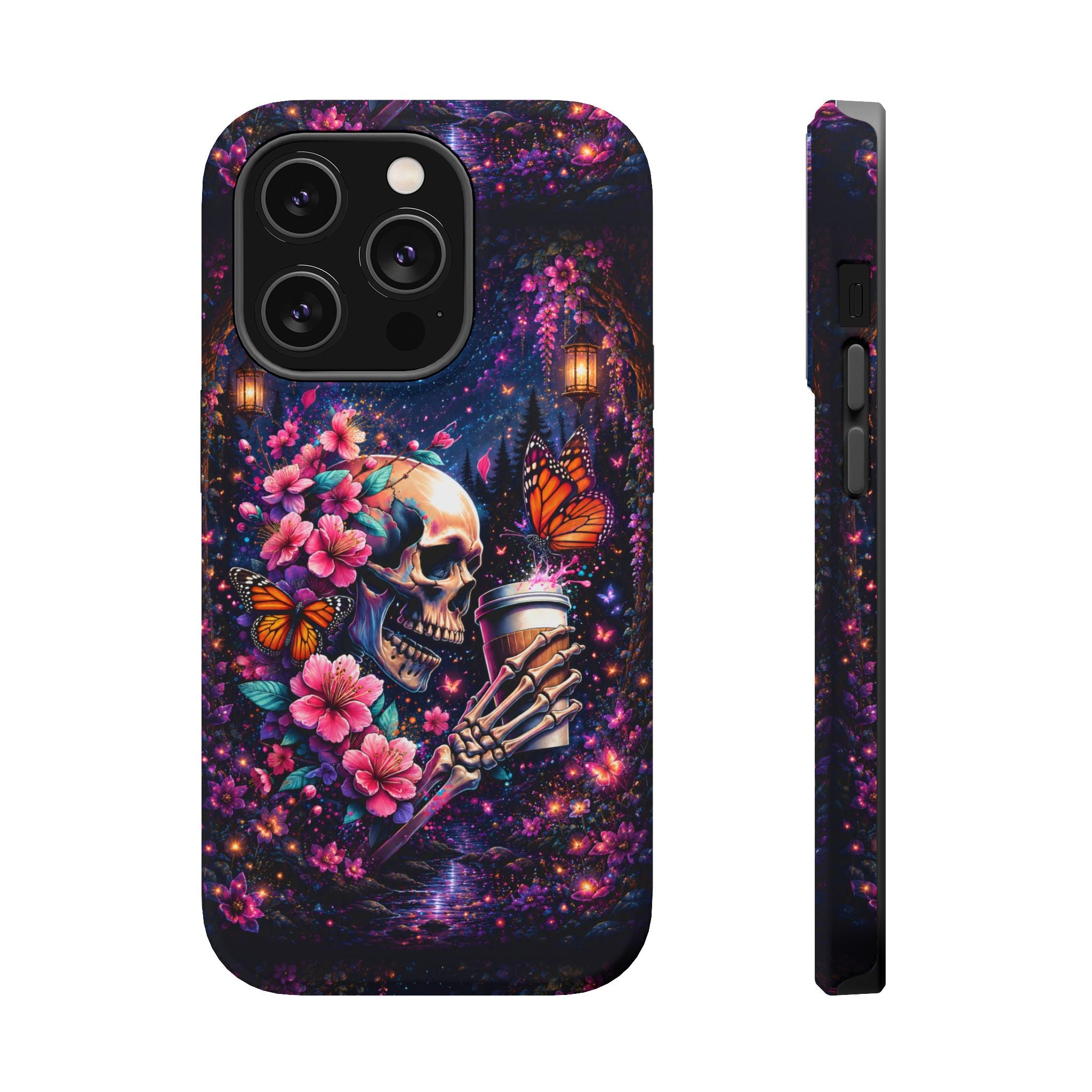 Skull & Cherry Blossom Phone Case – Floral Gothic MagSafe Cover