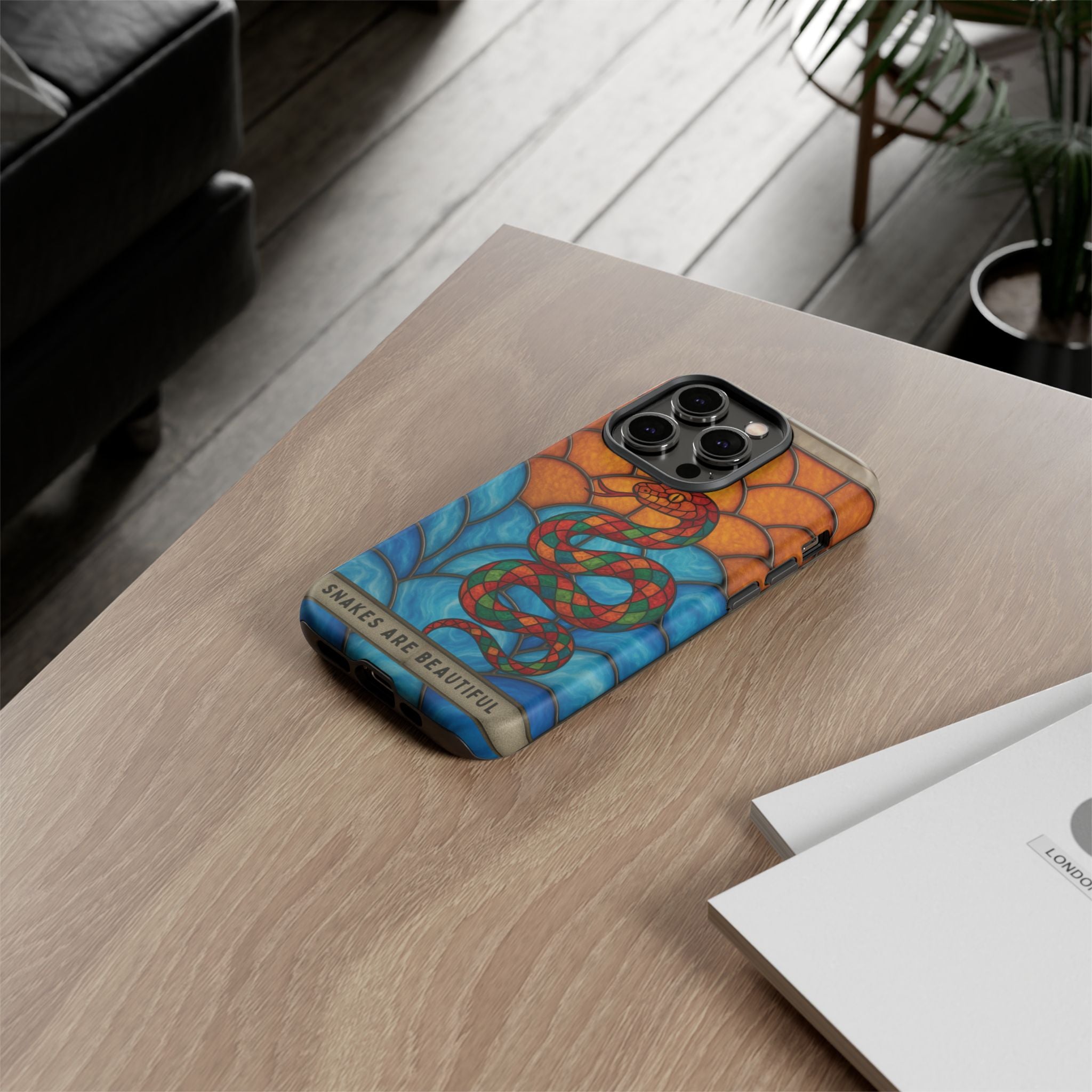 Snakes Are Beautiful Stained Glass Phone Case, Colorful Reptile Design Phone Cover, Nature Lovers Reptile Phone Case, Danger Noodle Case