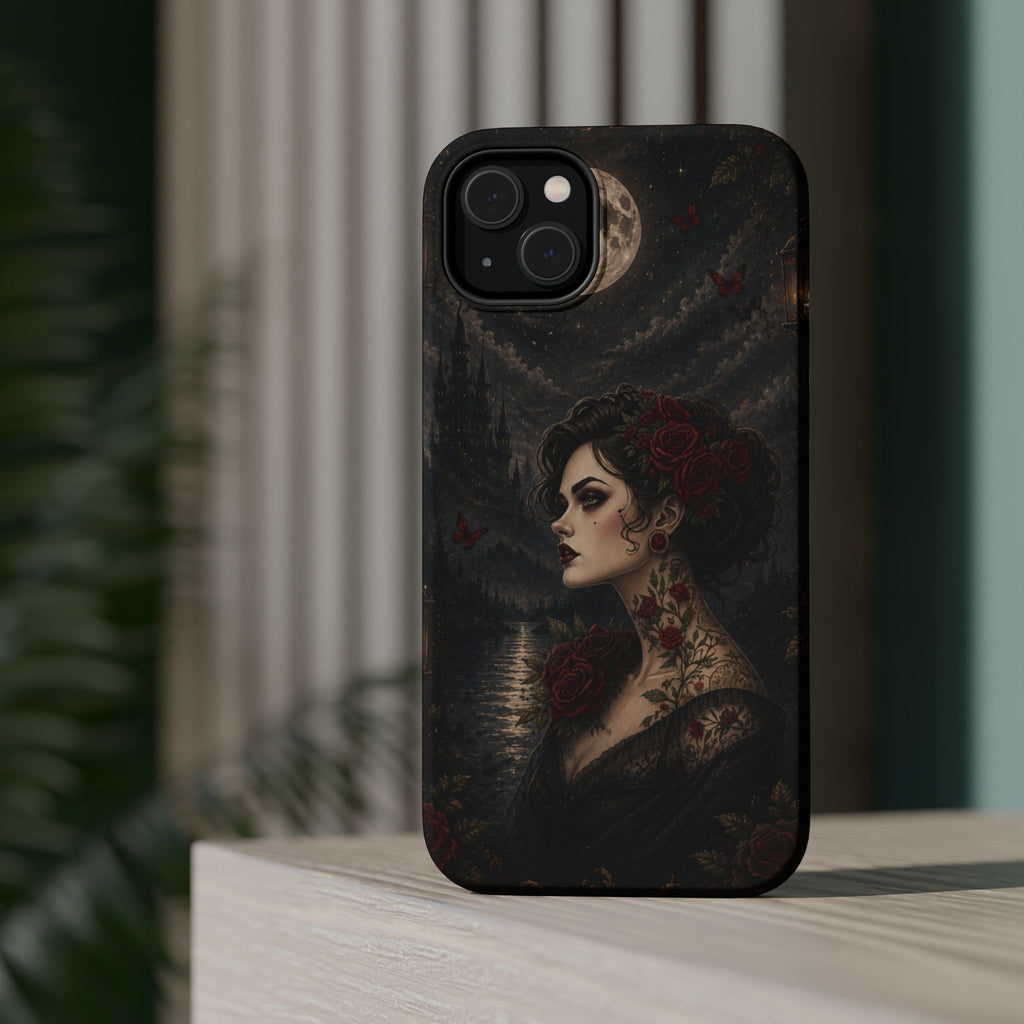 Gothic Rose Portrait Phone Case – Dark Romance MagSafe-Compatible Cover
