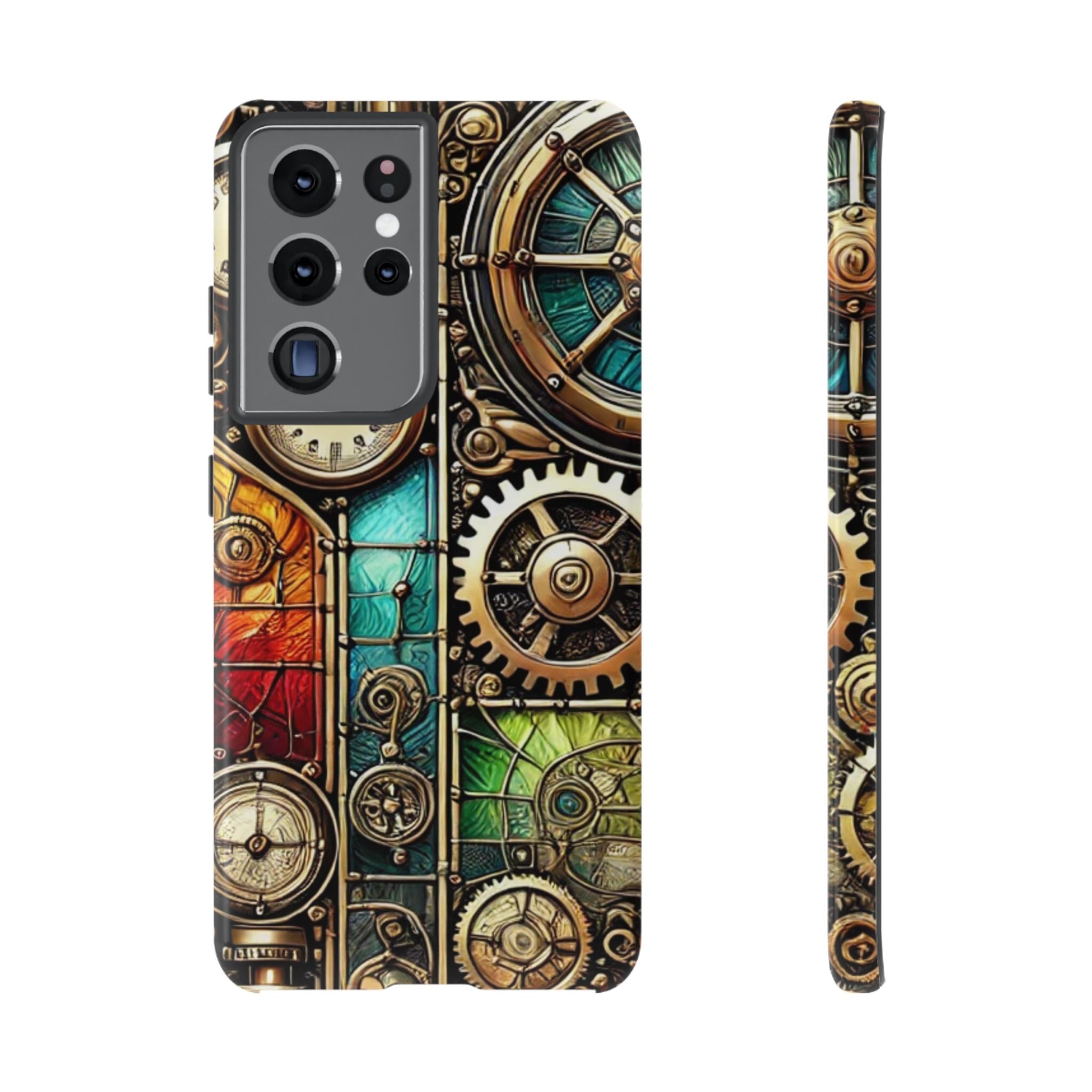 Steampunk Meets Stained Glass Android Case, Artistic Gear Design